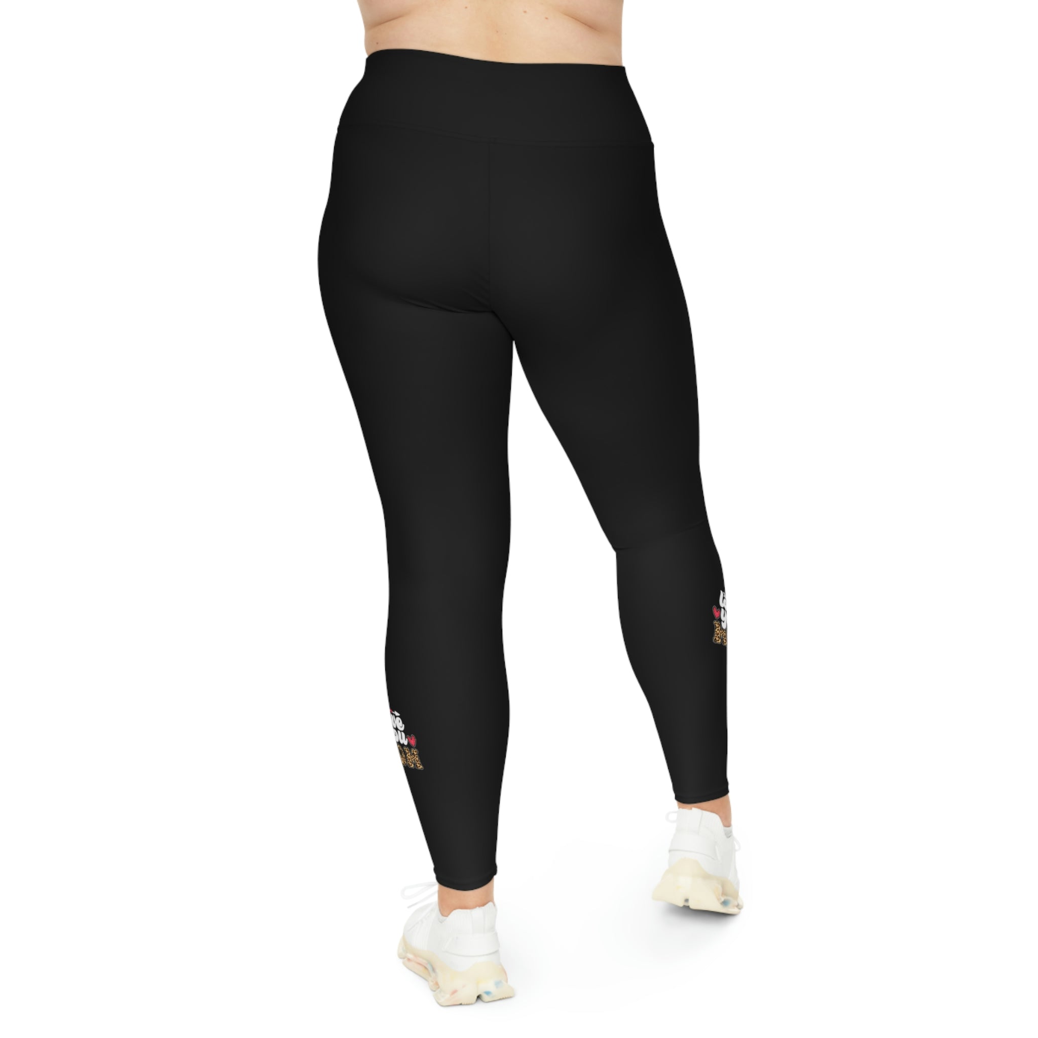 Womens Black Plus Size Leggings featuring a high-rise elastic waistband, made from a comfortable polyester and spandex blend.