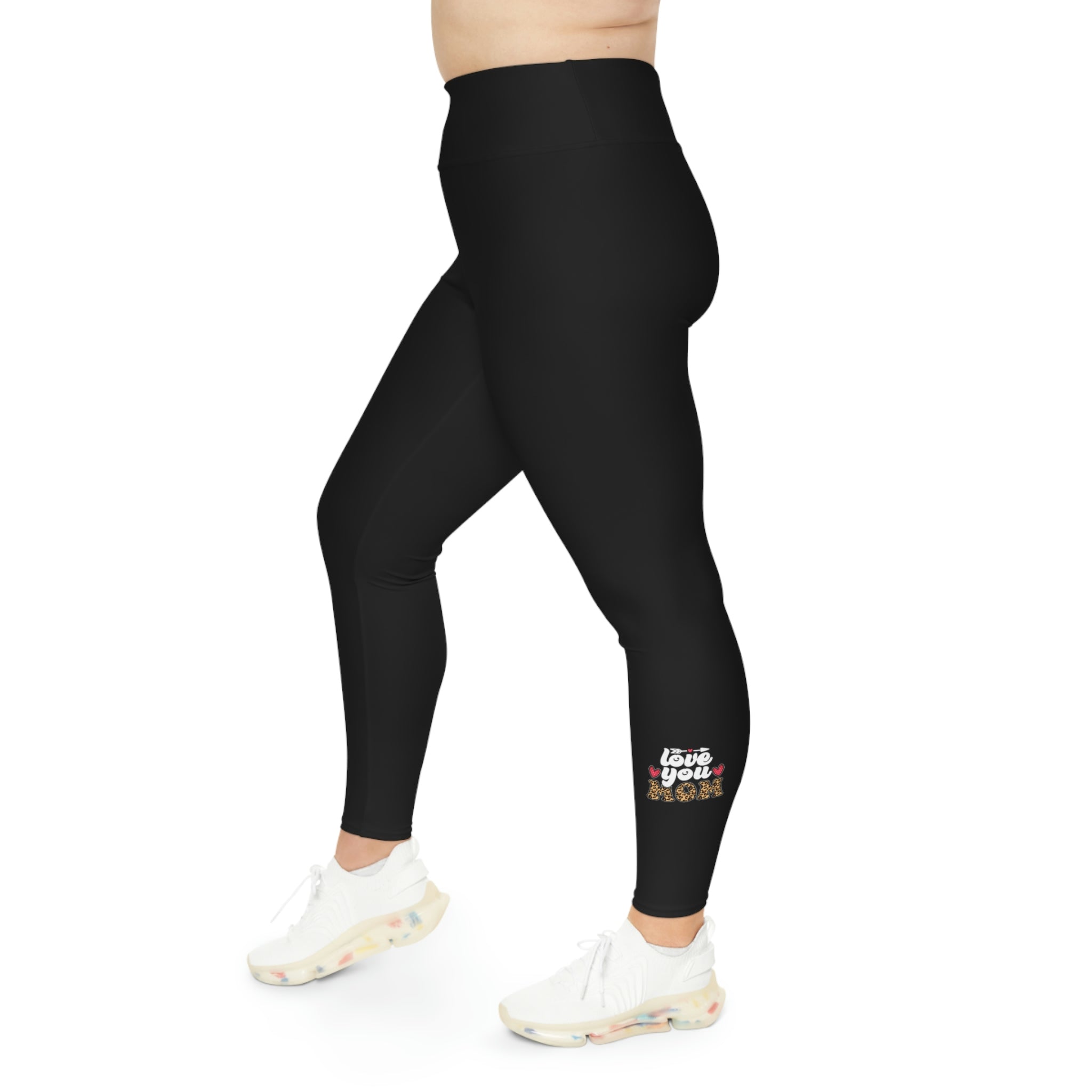 Womens Black Plus Size Leggings featuring a high-rise elastic waistband, made from a comfortable polyester and spandex blend.