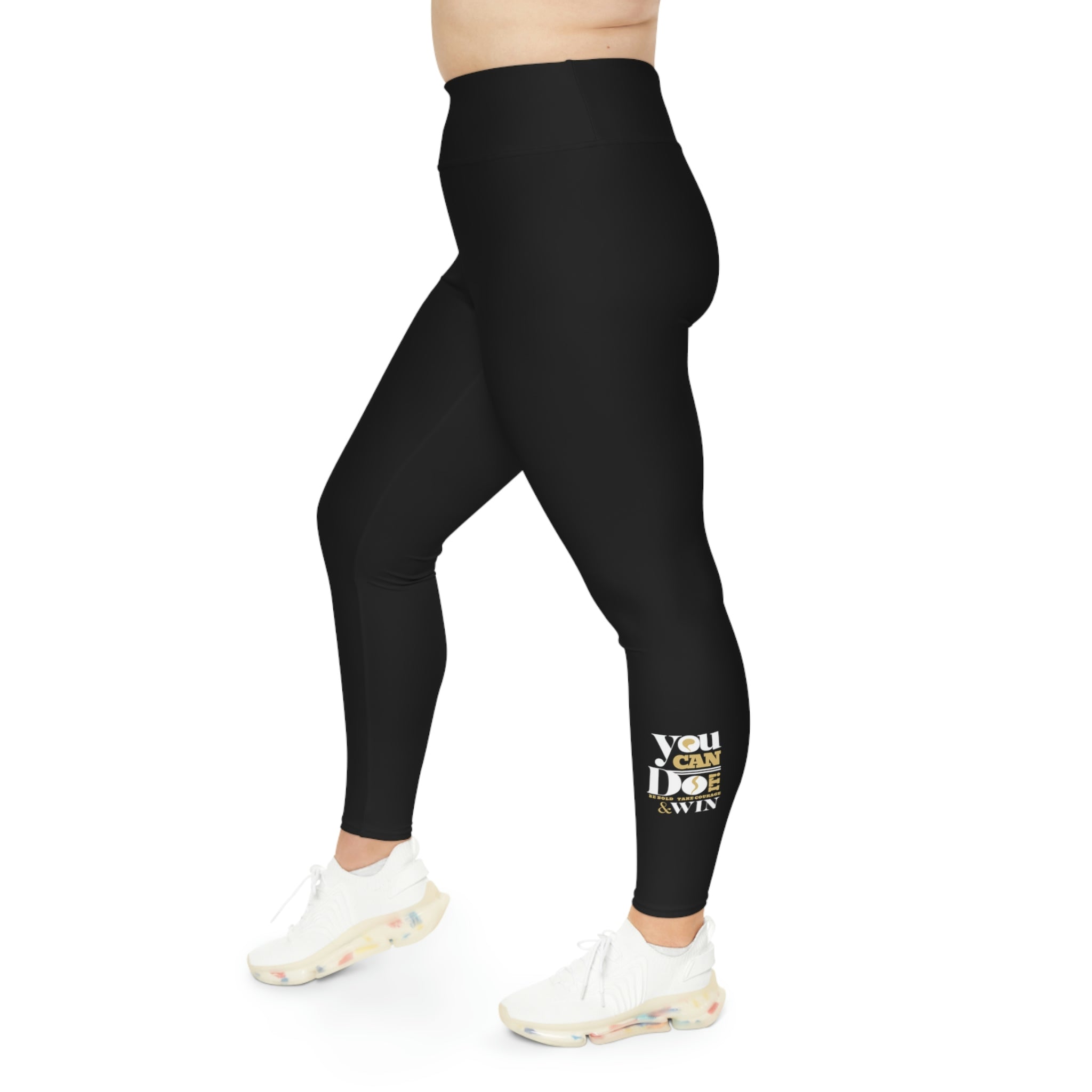 Womens Black Plus Size Leggings featuring a high-rise elastic waistband and 4-way stretch fabric, perfect for active lifestyles.