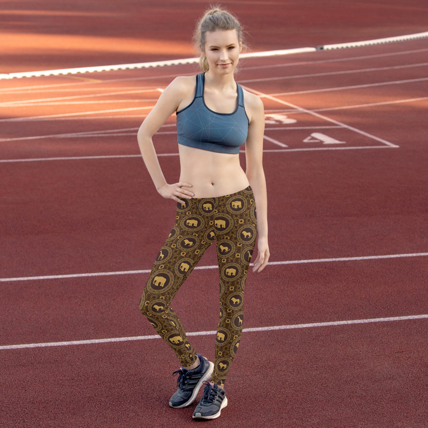 Womens Brown African Safari Animals Leggings featuring a unique animal print design, perfect for workouts and casual wear.