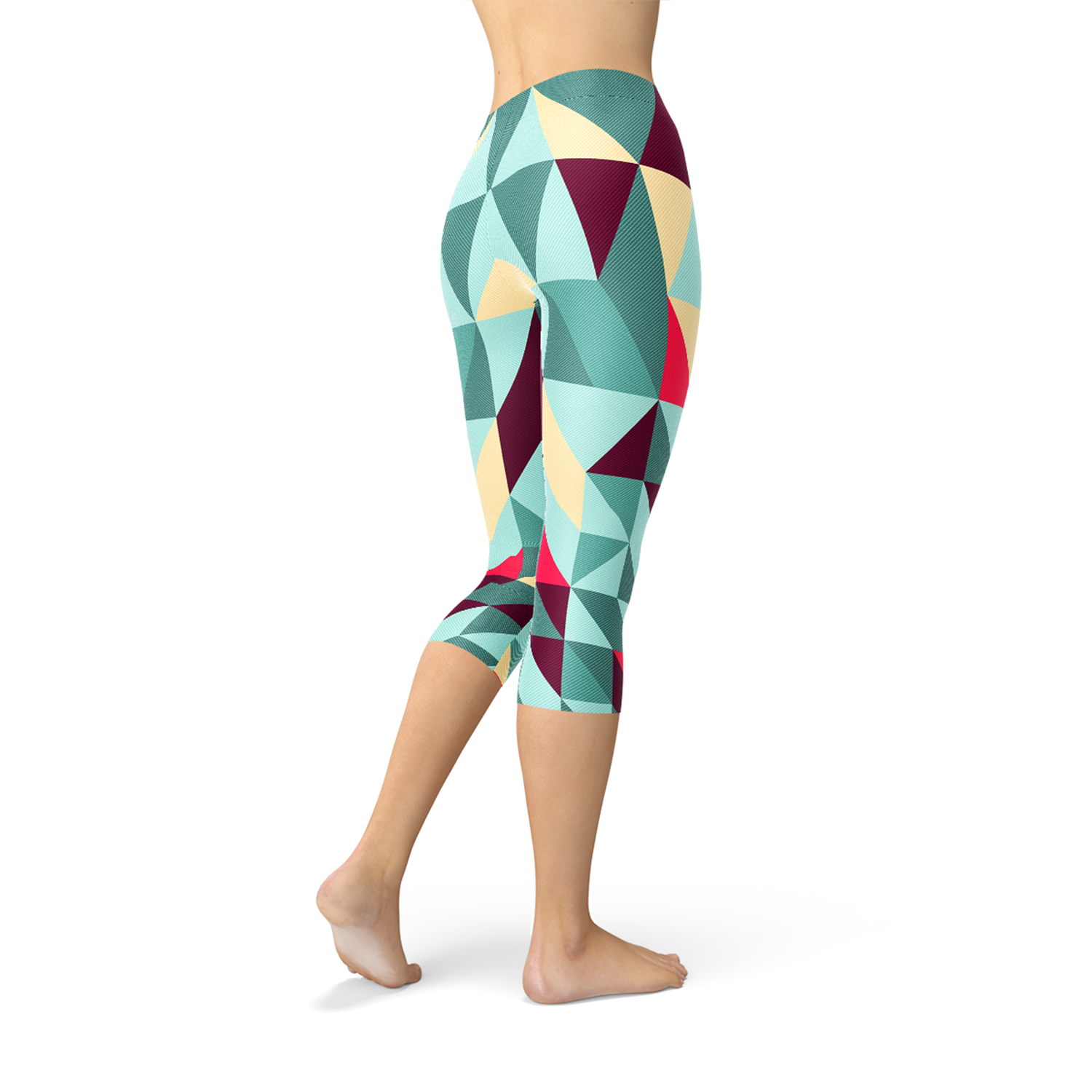 Women's Capri Leggings featuring a vibrant geometric triangle pattern, designed for comfort and performance.