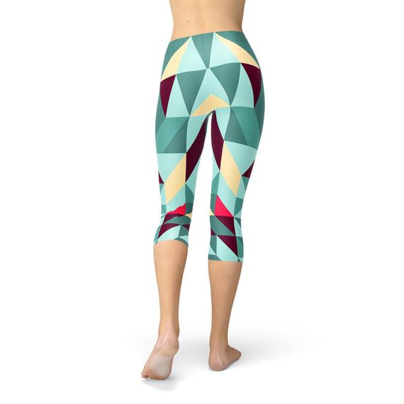 Women's Capri Leggings featuring a vibrant geometric triangle pattern, designed for comfort and performance.