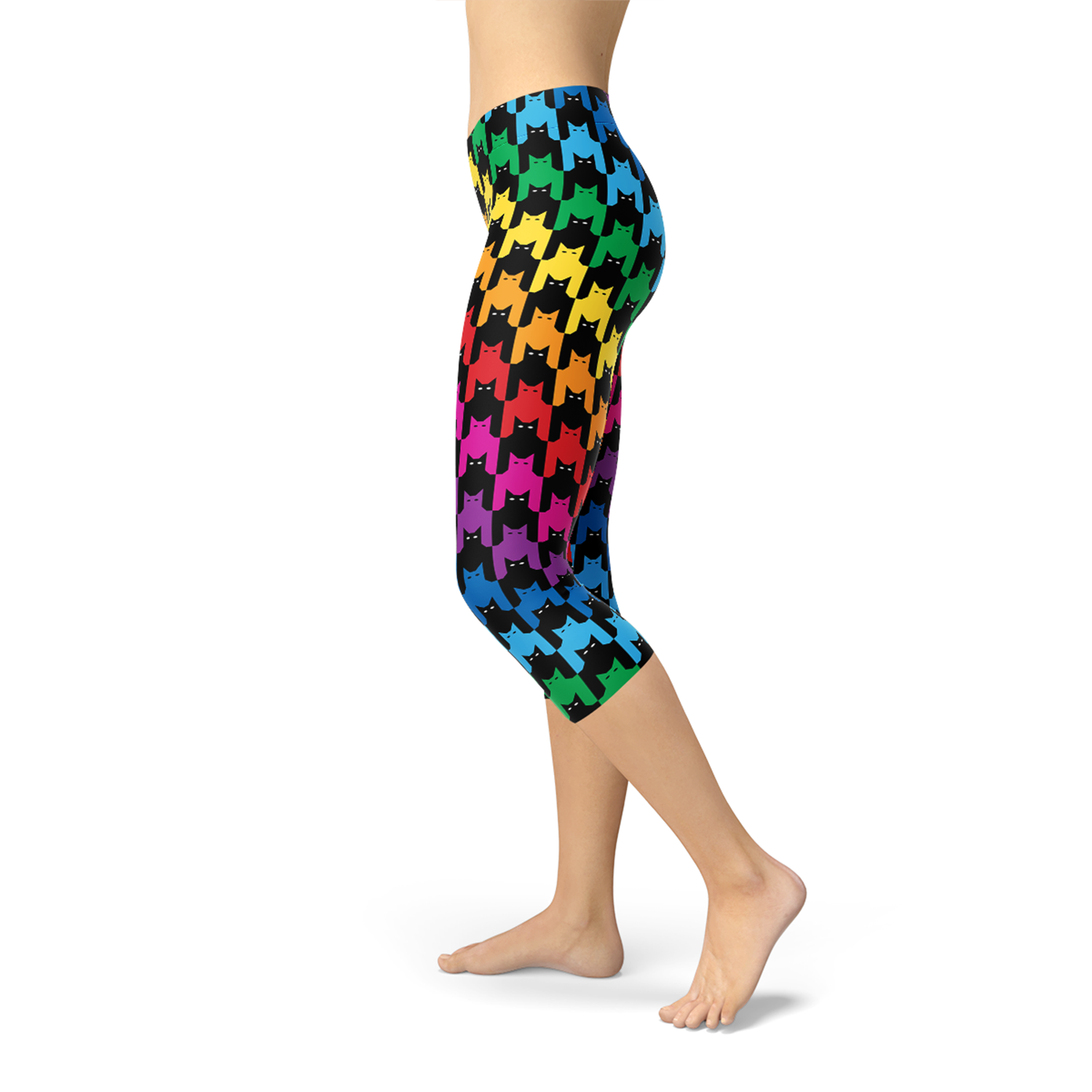 A pair of Women's Cat Houndstooth Capri Leggings featuring a stylish houndstooth pattern, designed for comfort and performance in various athletic activities.