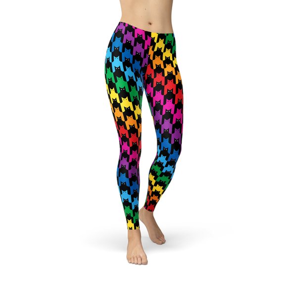 A pair of Womens Cat Houndstooth Leggings featuring a stylish houndstooth pattern, designed for comfort and performance during workouts and casual wear.