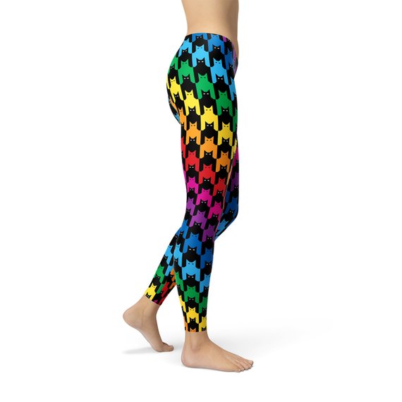 A pair of Womens Cat Houndstooth Leggings featuring a stylish houndstooth pattern, designed for comfort and performance during workouts and casual wear.