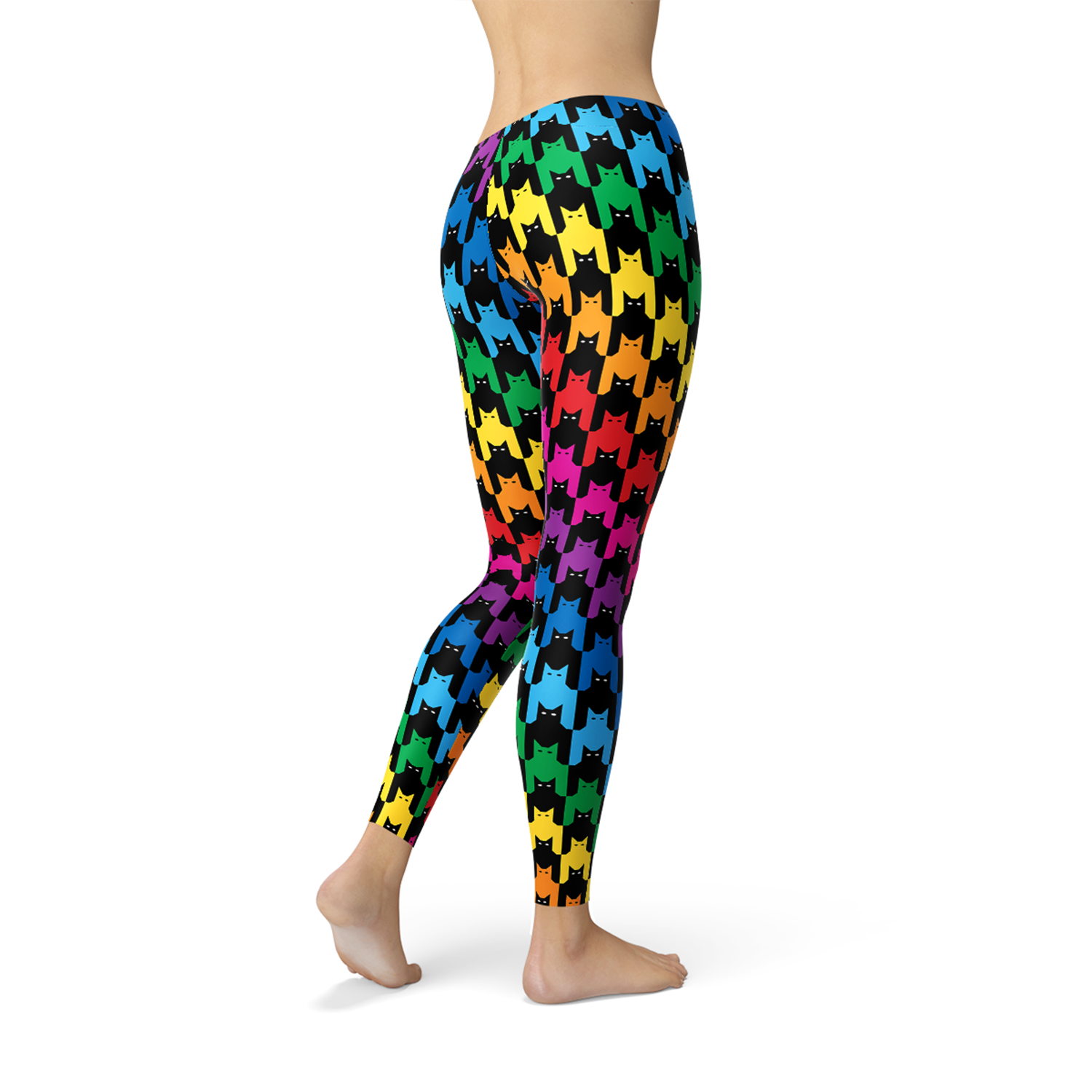 A pair of Womens Cat Houndstooth Leggings featuring a stylish houndstooth pattern, designed for comfort and performance during workouts and casual wear.