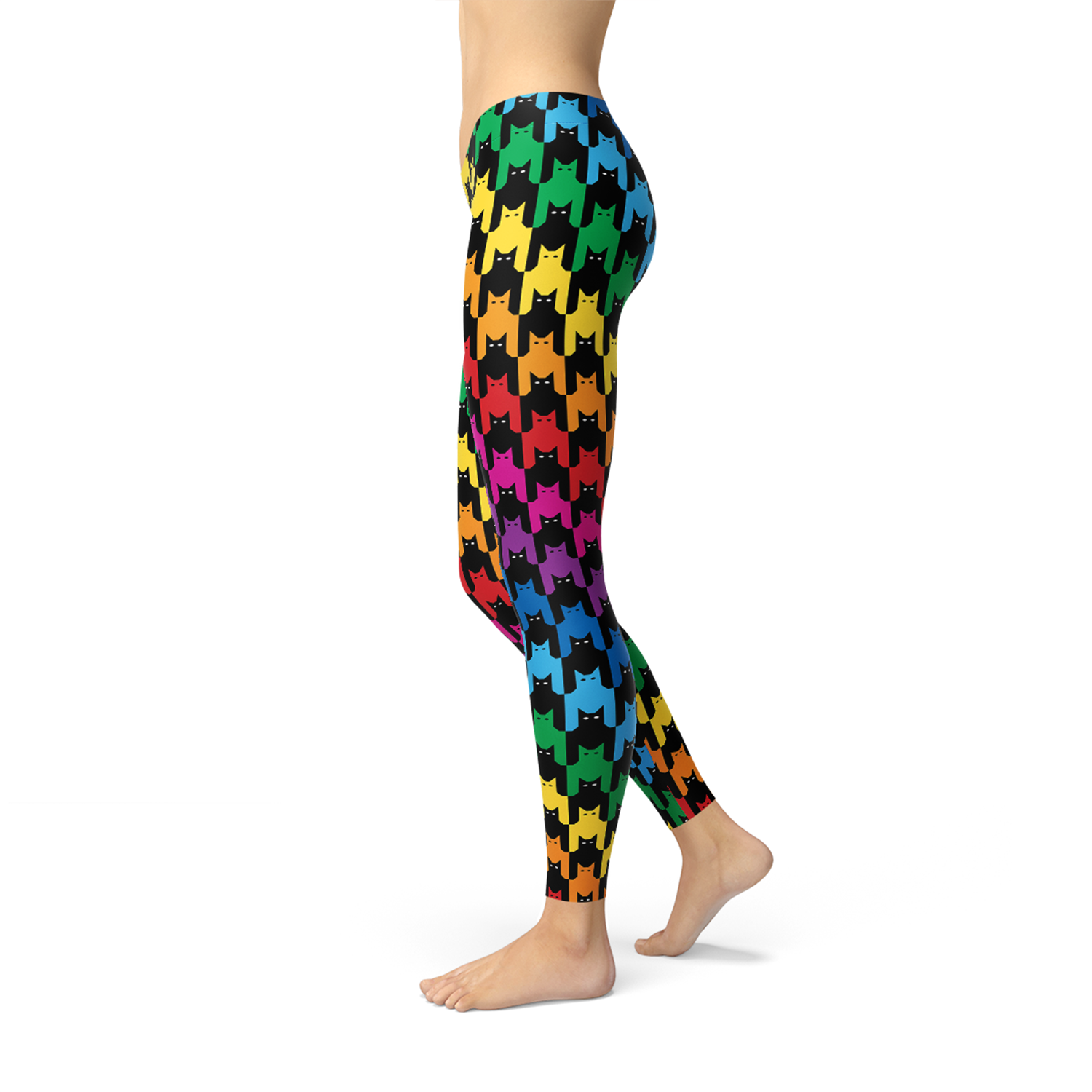 A pair of Womens Cat Houndstooth Leggings featuring a stylish houndstooth pattern, designed for comfort and performance during workouts and casual wear.