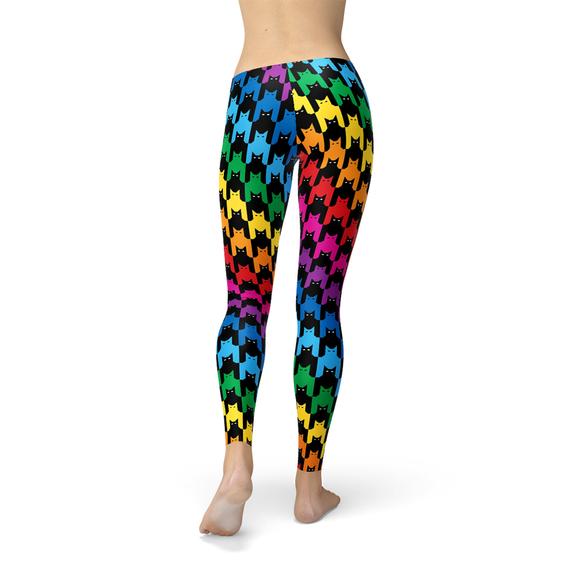 A pair of Womens Cat Houndstooth Leggings featuring a stylish houndstooth pattern, designed for comfort and performance during workouts and casual wear.