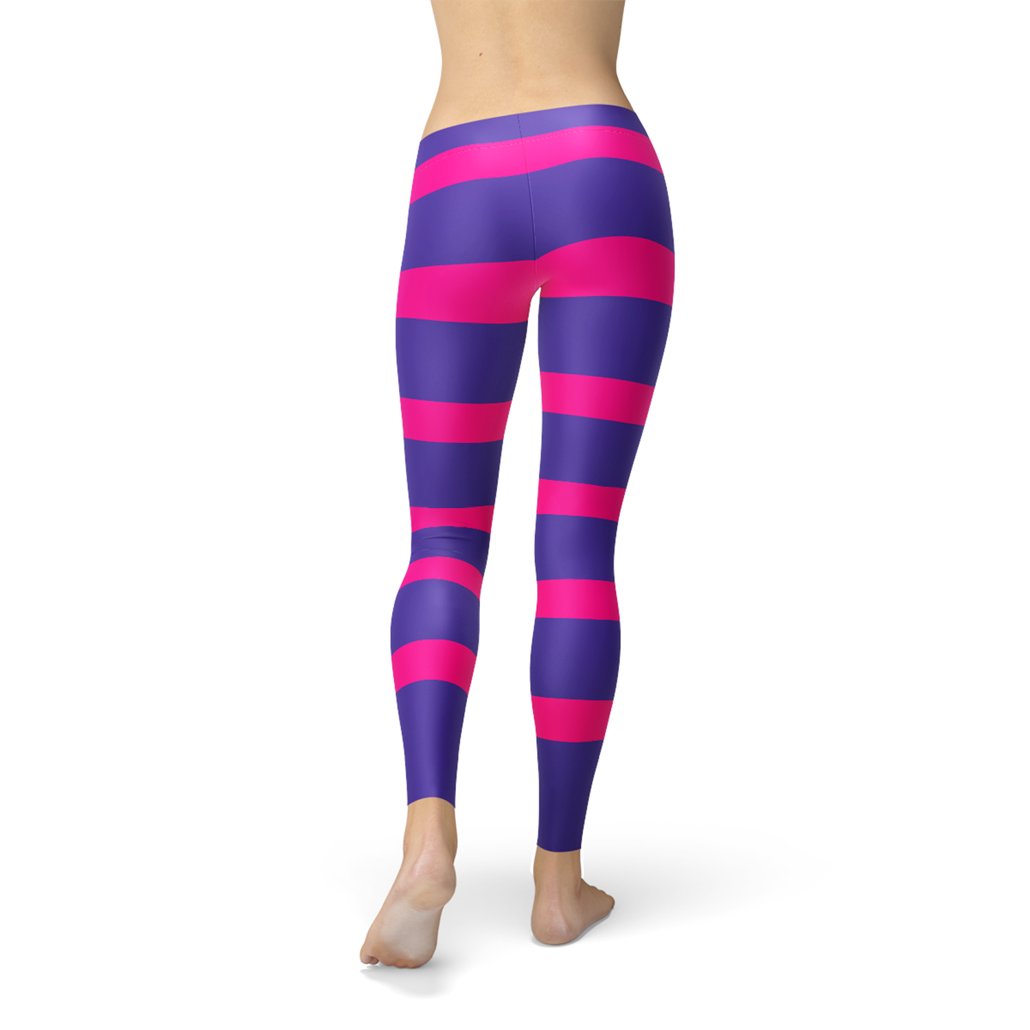 Womens Cheshire Cat Leggings featuring vibrant graphic designs, perfect for workouts and casual wear.