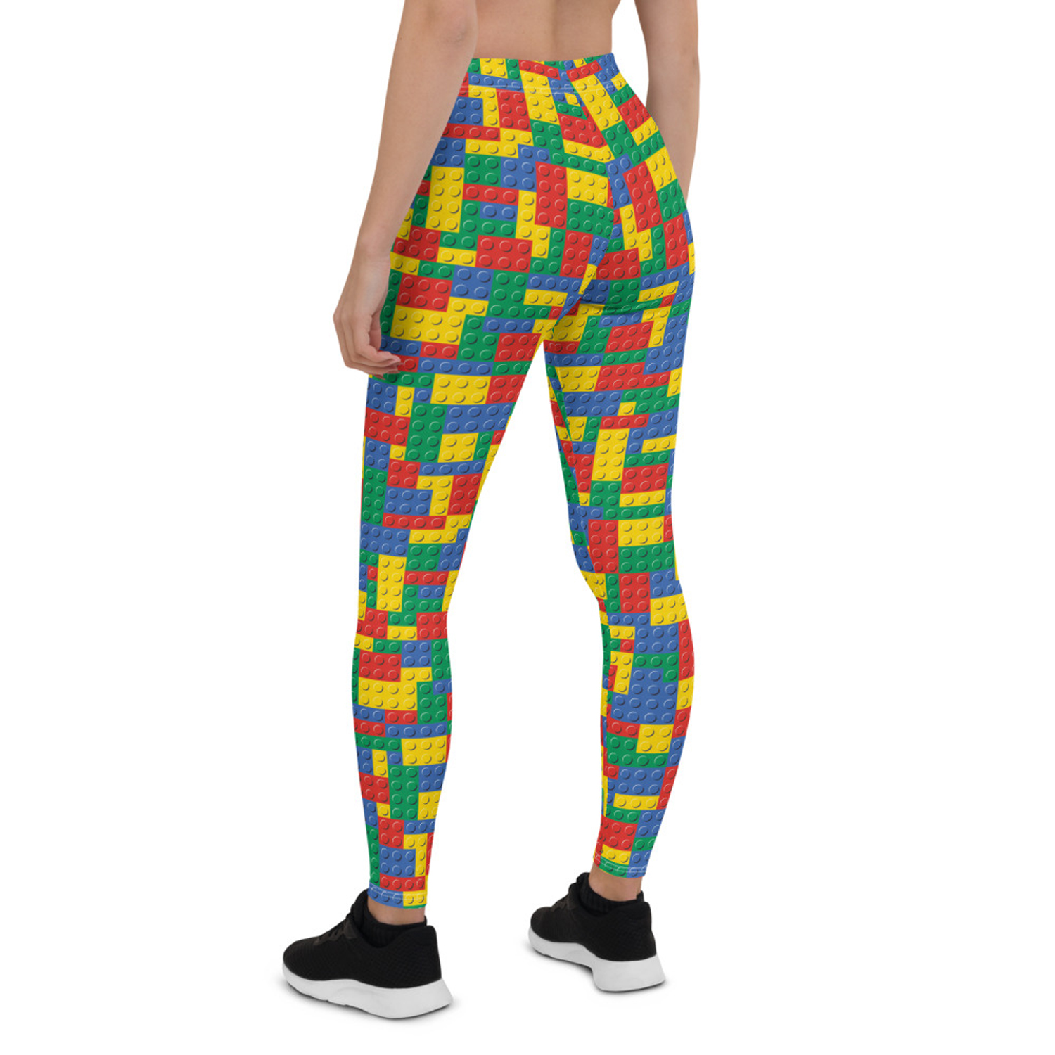 A pair of vibrant Womens Colorful Building Blocks Leggings featuring unique graphic designs, perfect for workouts and casual wear.