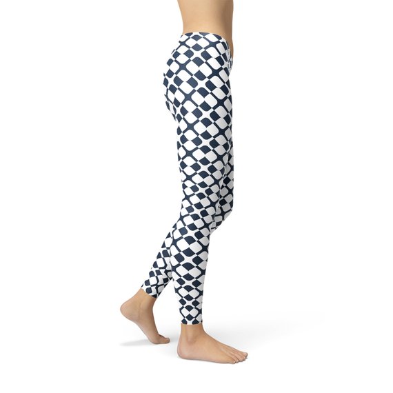 Women's Geometric Blue Tile Leggings featuring a unique geometric pattern, perfect for workouts and casual wear.