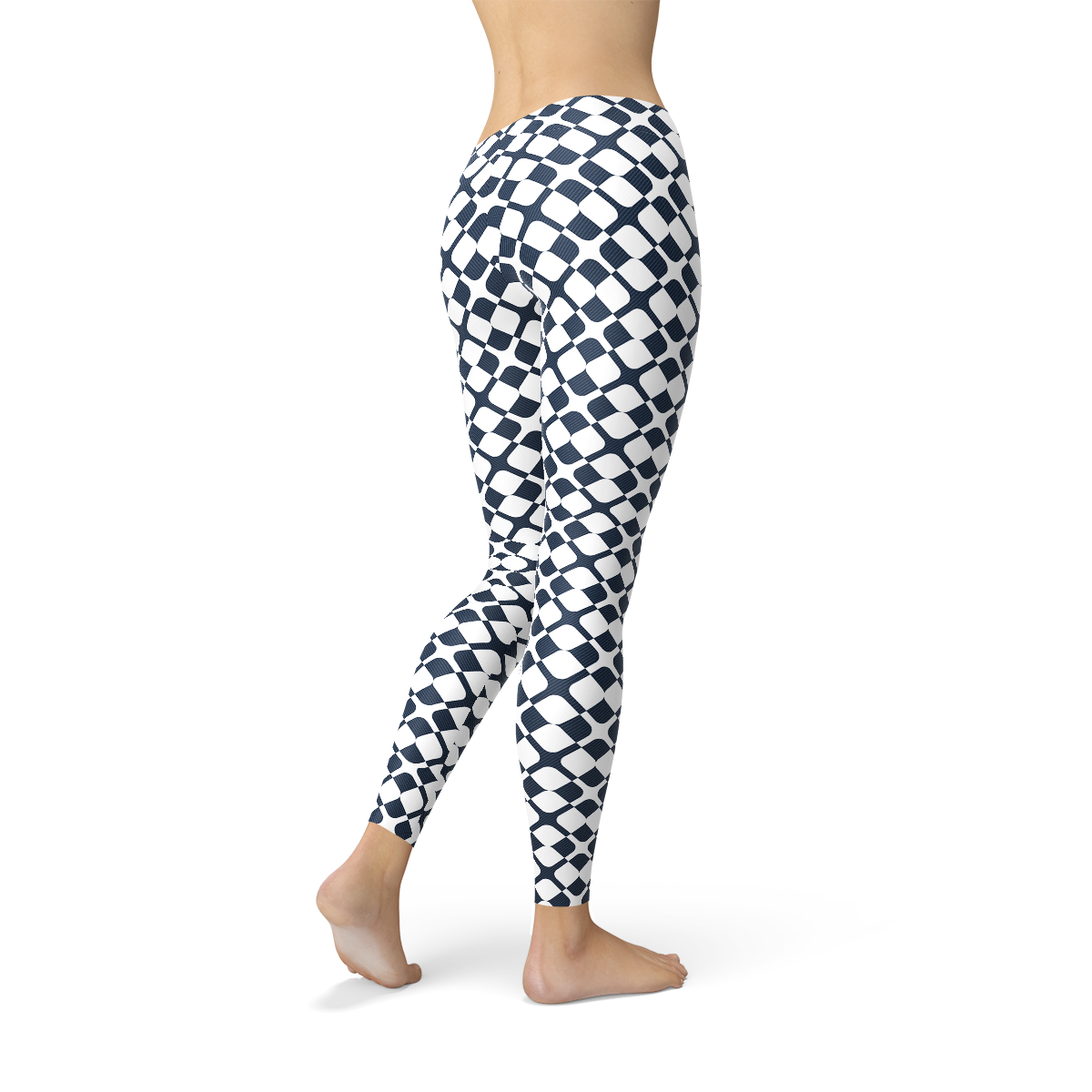 Women's Geometric Blue Tile Leggings featuring a unique geometric pattern, perfect for workouts and casual wear.