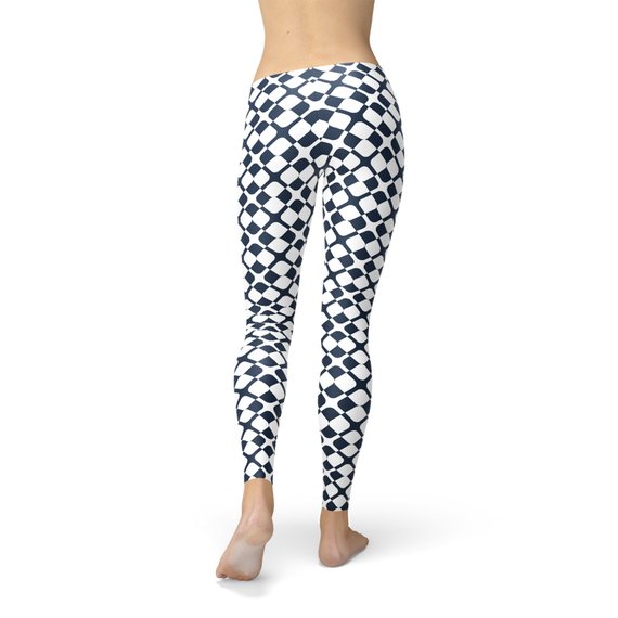 Women's Geometric Blue Tile Leggings featuring a unique geometric pattern, perfect for workouts and casual wear.