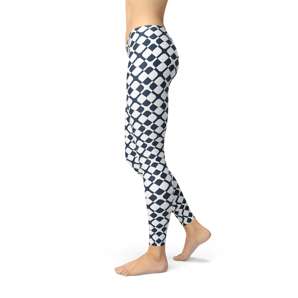 Women's Geometric Blue Tile Leggings featuring a unique geometric pattern, perfect for workouts and casual wear.