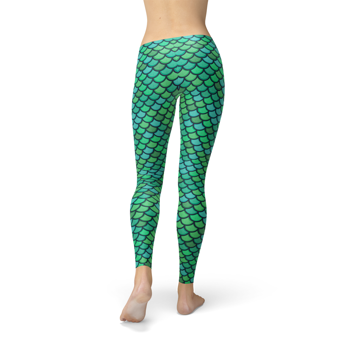 Womens Green Mermaid Leggings featuring a vibrant mermaid design, perfect for workouts and casual wear.