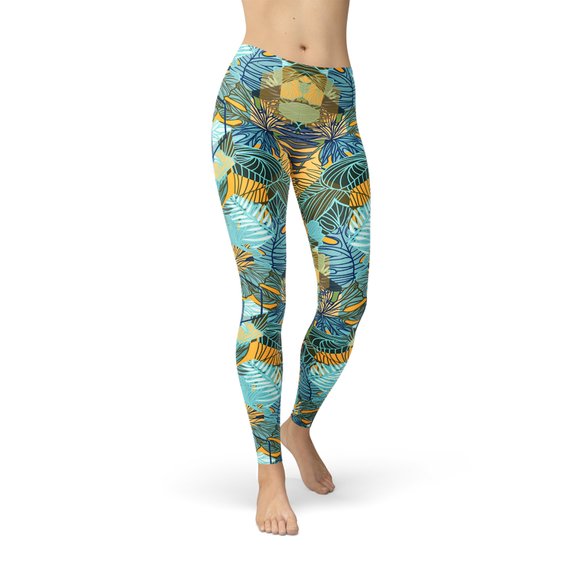 Womens Hexagon Floral Leggings featuring a unique floral design, perfect for workouts and casual wear, showcasing comfort and style.