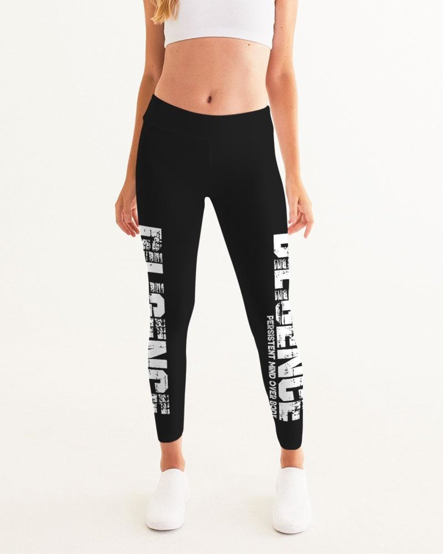 A pair of stylish Womens High Waist Fitness Leggings in a bold design, showcasing a high-waisted fit and breathable fabric, perfect for yoga and workouts.