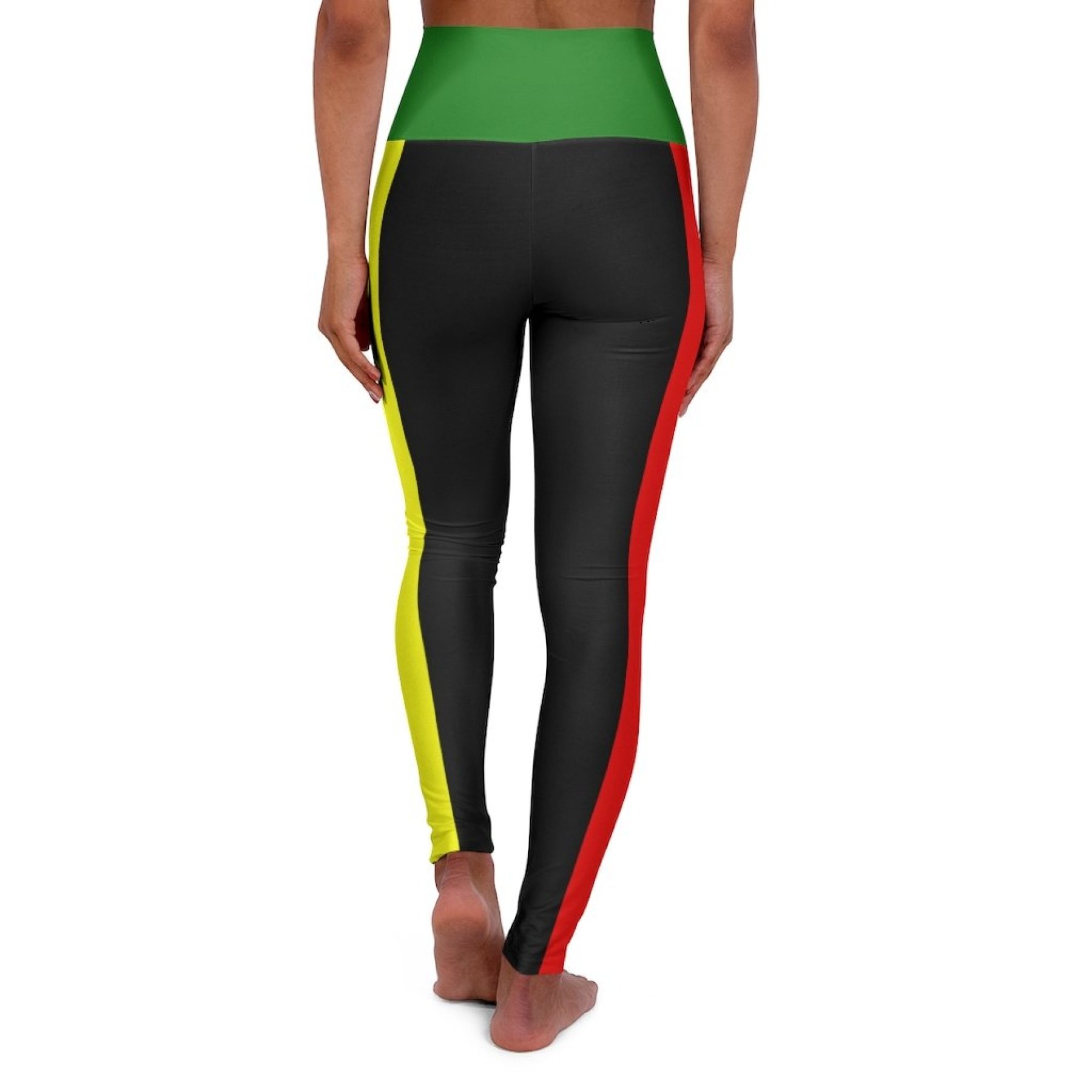 Women's high-waist fitness legging yoga pants in black, red, yellow, and green, showcasing a flattering fit and breathable fabric.