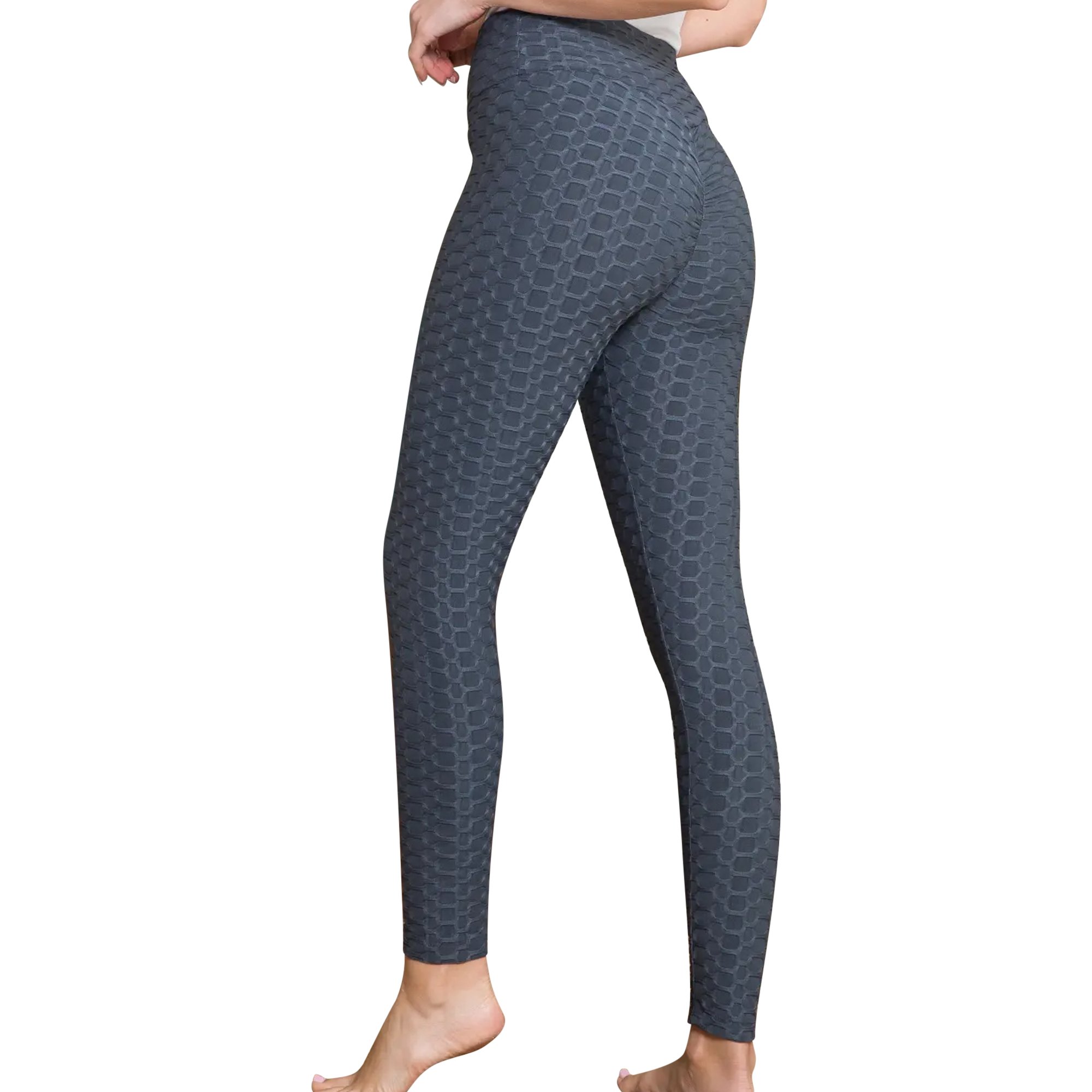 A pair of Women's Bubble Leggings in Black, showcasing the crumple butt design and stretchable fabric, ideal for yoga and fitness activities.