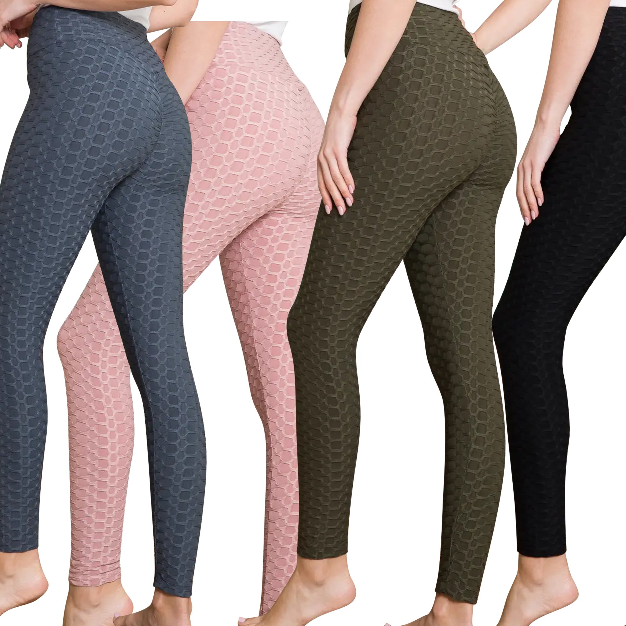 Women's Bubble Leggings in various colors showcasing stretchable fabric and crumple butt design for enhanced curves.