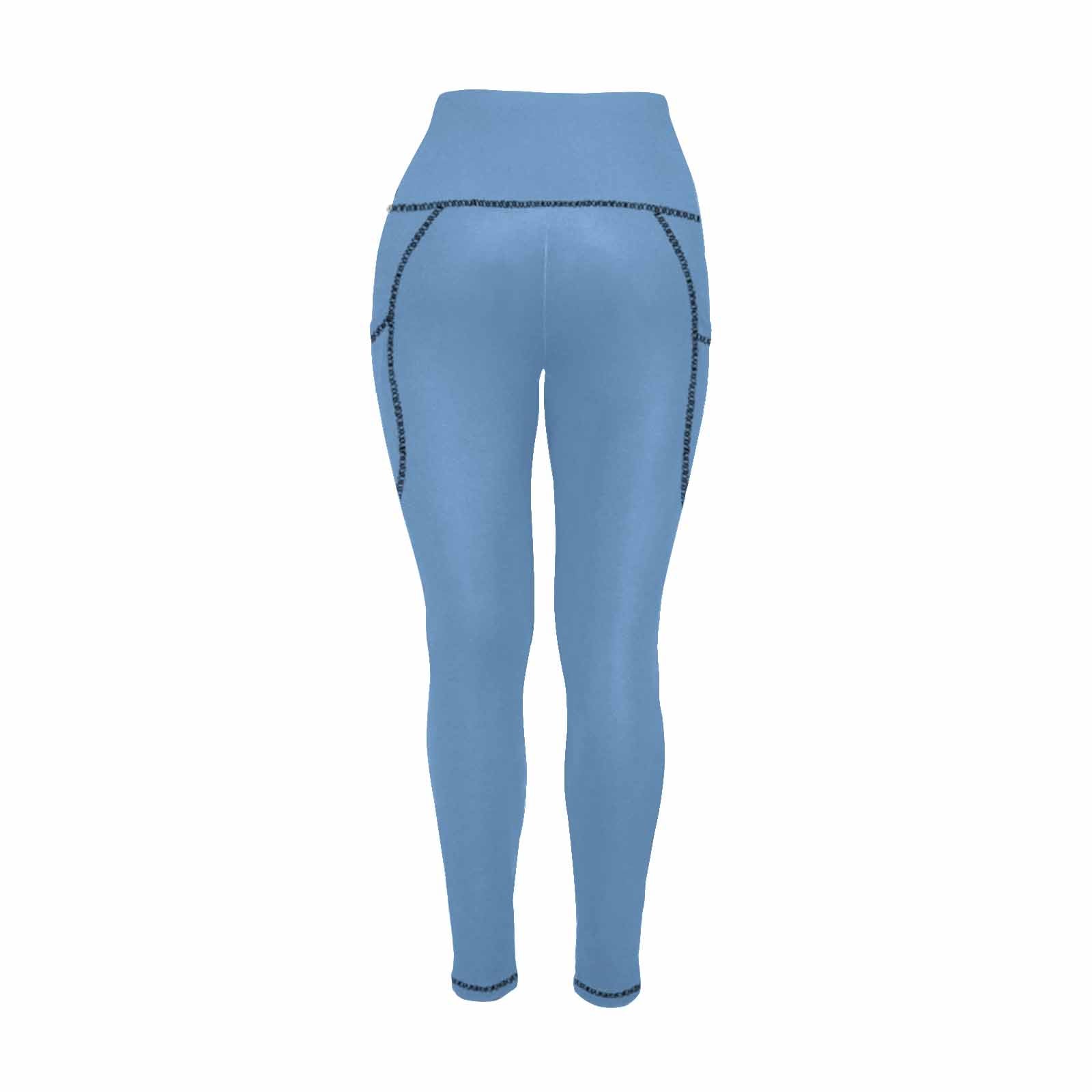 Women's Blue Gray Leggings with Pockets, showcasing lightweight fabric and stylish design.