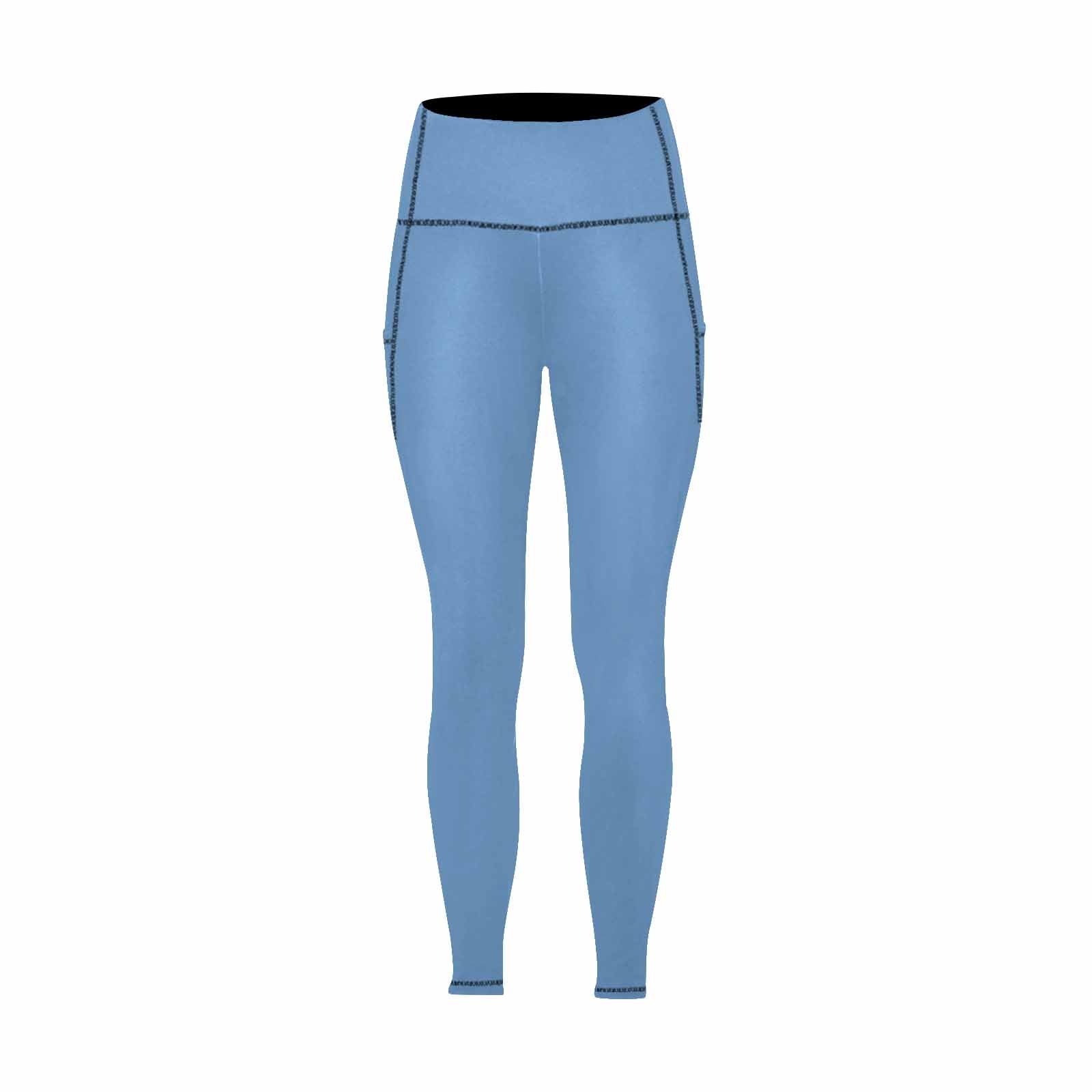 Women's Blue Gray Leggings with Pockets, showcasing lightweight fabric and stylish design.