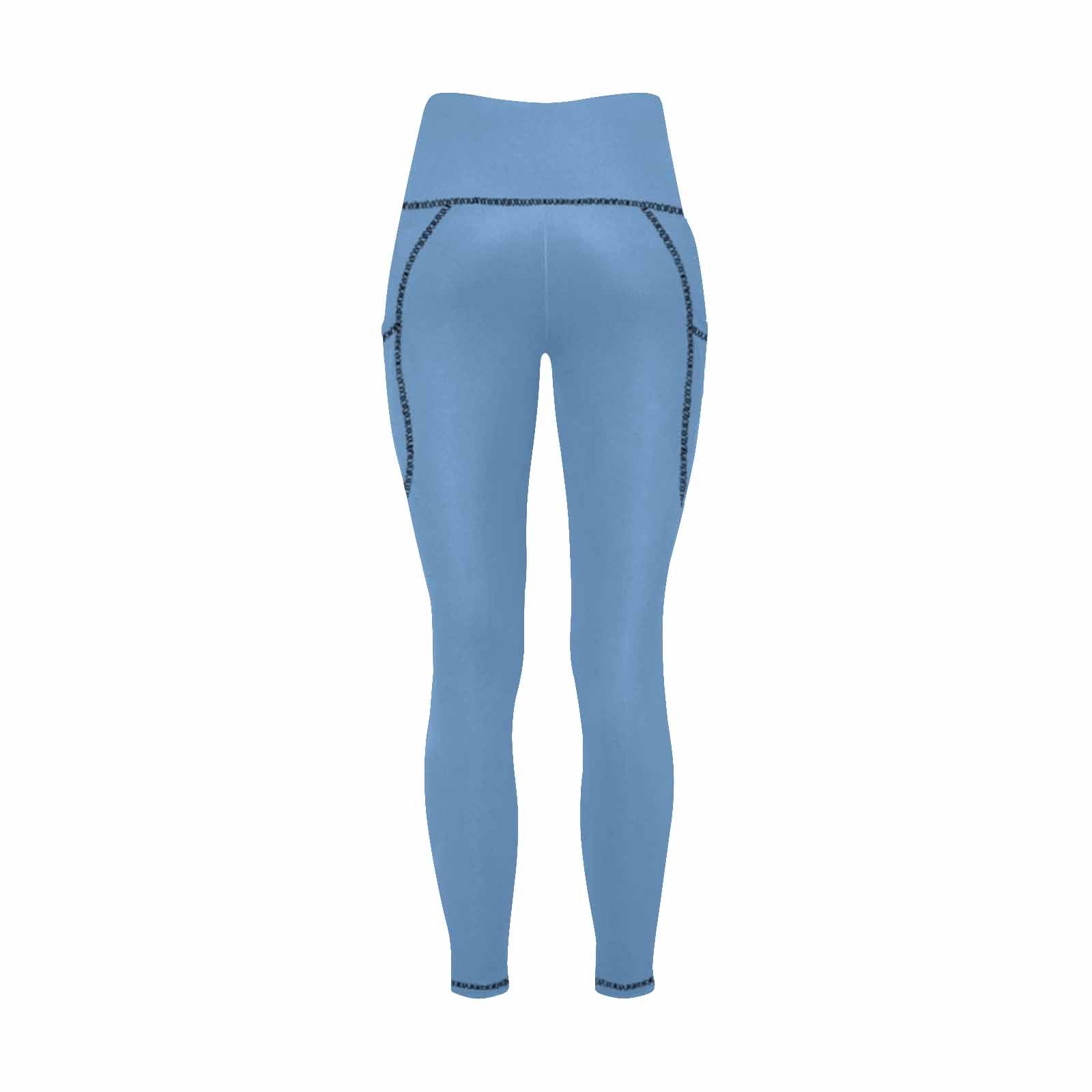 Women's Blue Gray Leggings with Pockets, showcasing lightweight fabric and stylish design.