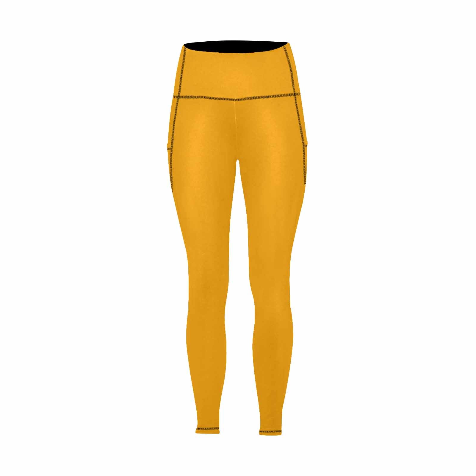 Bright orange women's leggings with pockets, showcasing a stylish design and lightweight fabric, perfect for fitness activities.