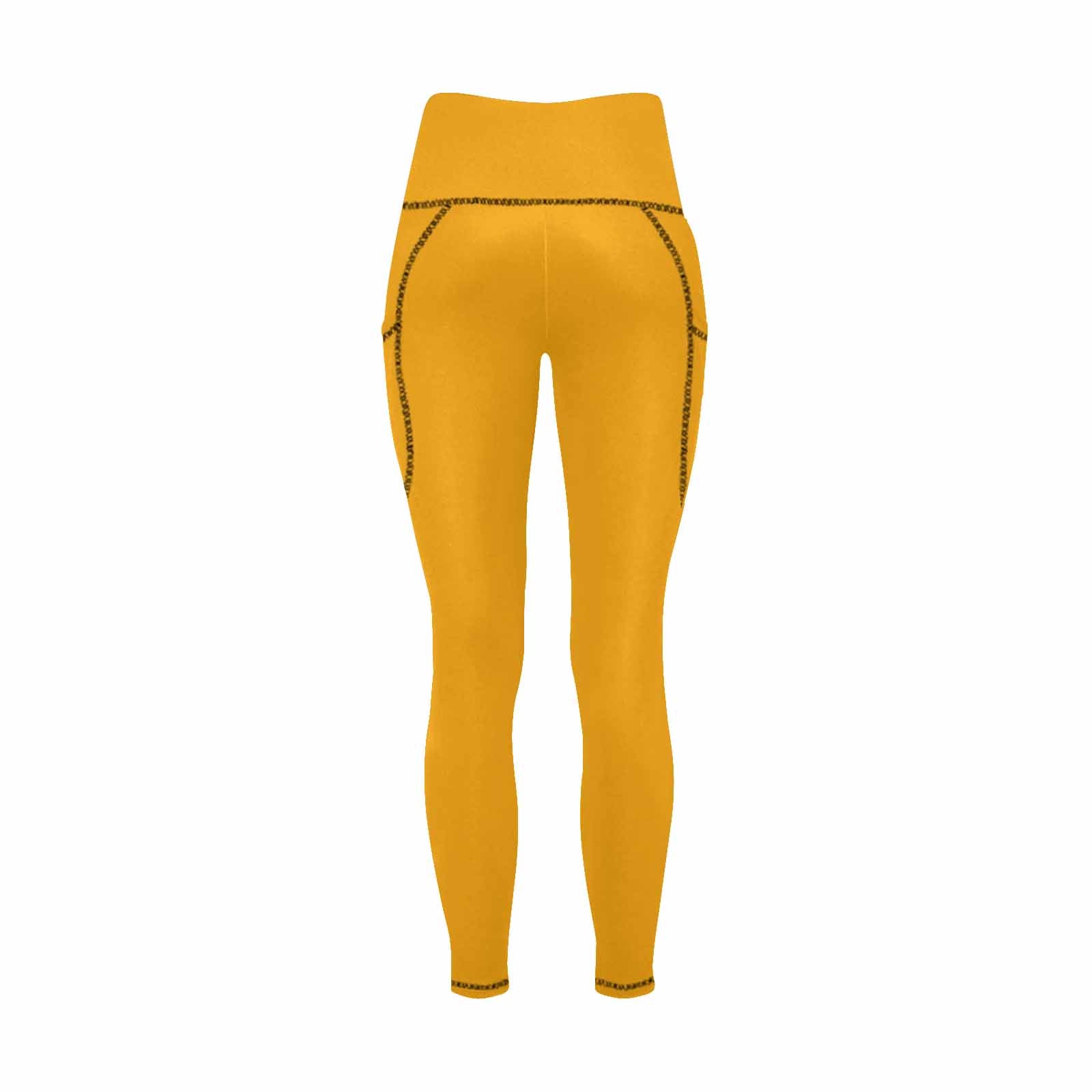 Bright orange women's leggings with pockets, showcasing a stylish design and lightweight fabric, perfect for fitness activities.