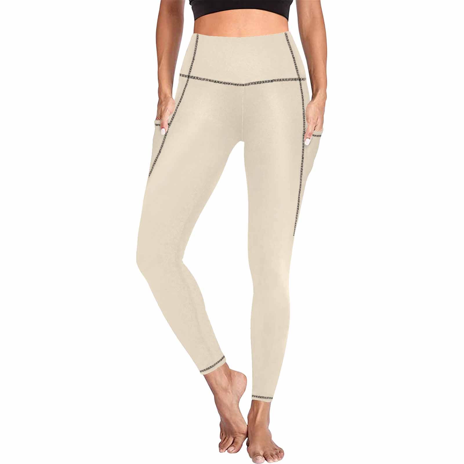 Women's Champagne Beige leggings with side pockets, showcasing lightweight fabric and stylish design.