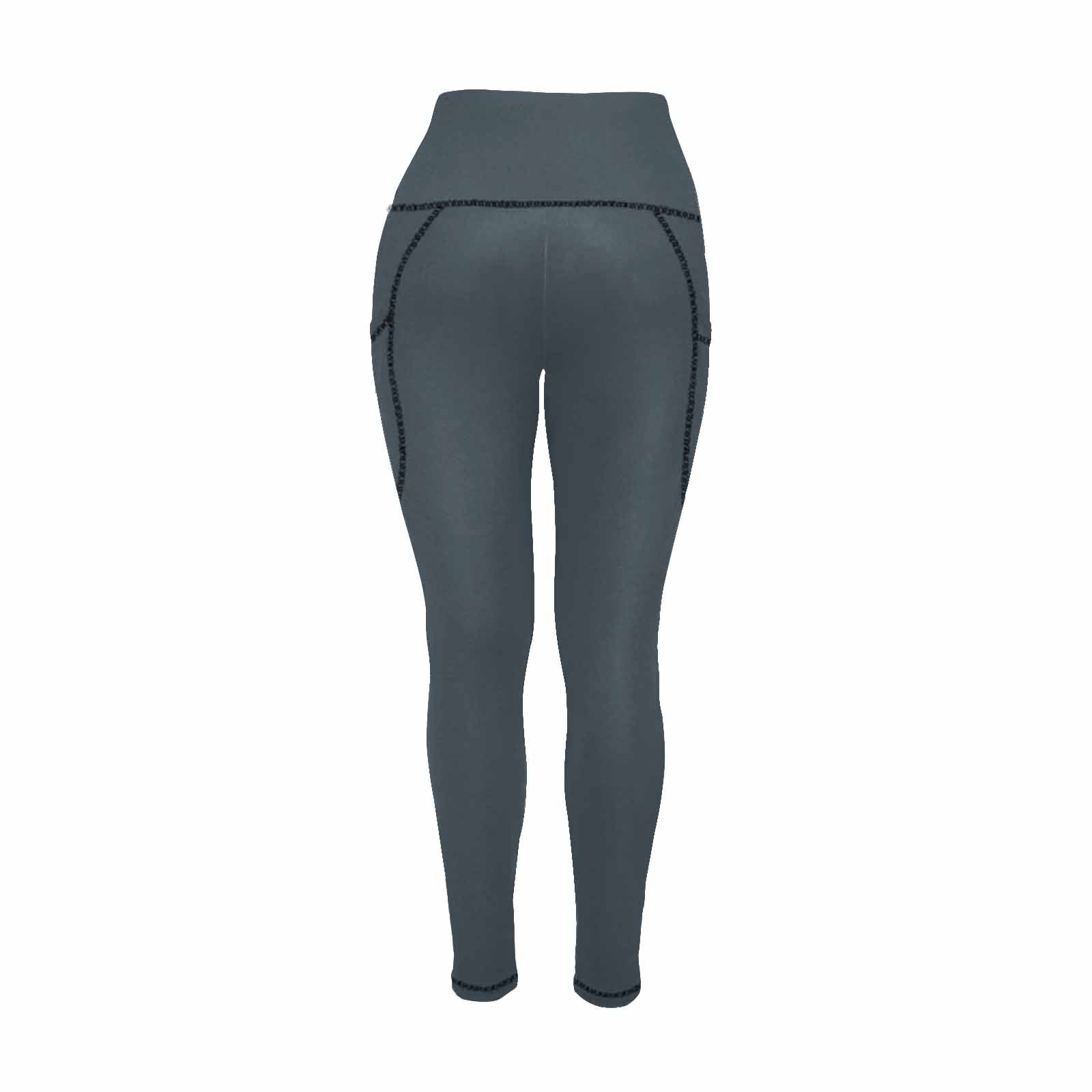 Women's Charcoal Black Leggings with Side Pockets, showcasing lightweight fabric and high elasticity for fitness activities.