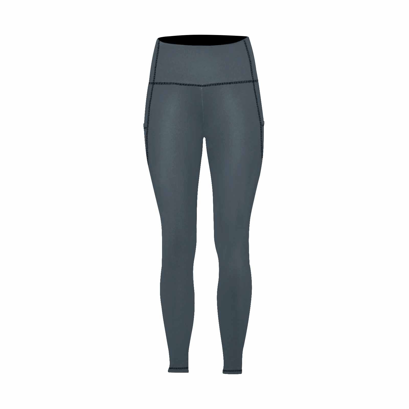 Women's Charcoal Black Leggings with Side Pockets, showcasing lightweight fabric and high elasticity for fitness activities.