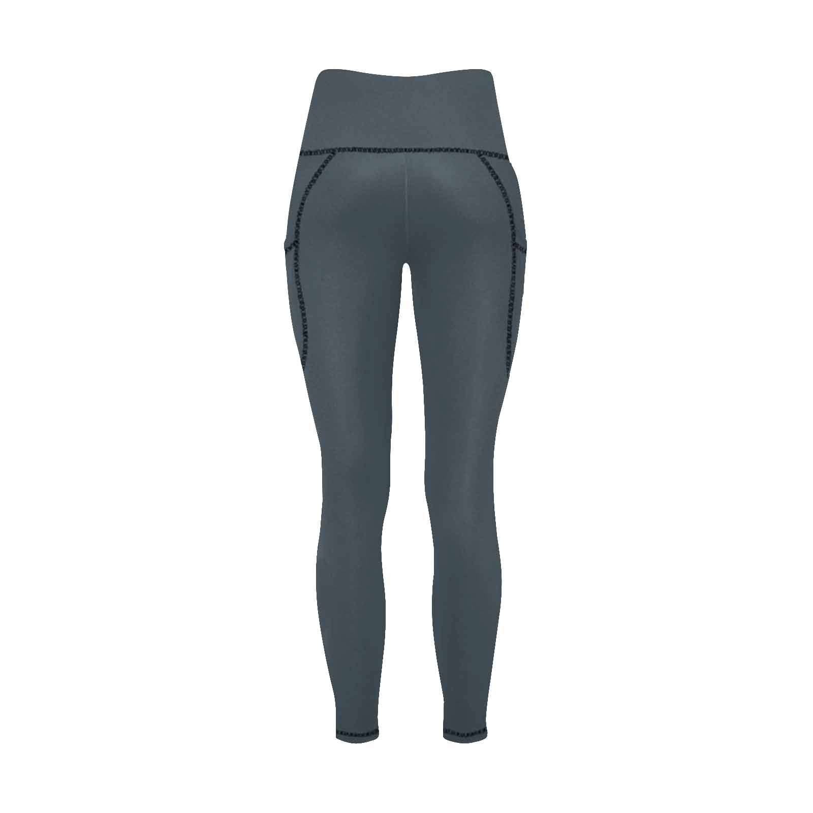 Women's Charcoal Black Leggings with Side Pockets, showcasing lightweight fabric and high elasticity for fitness activities.