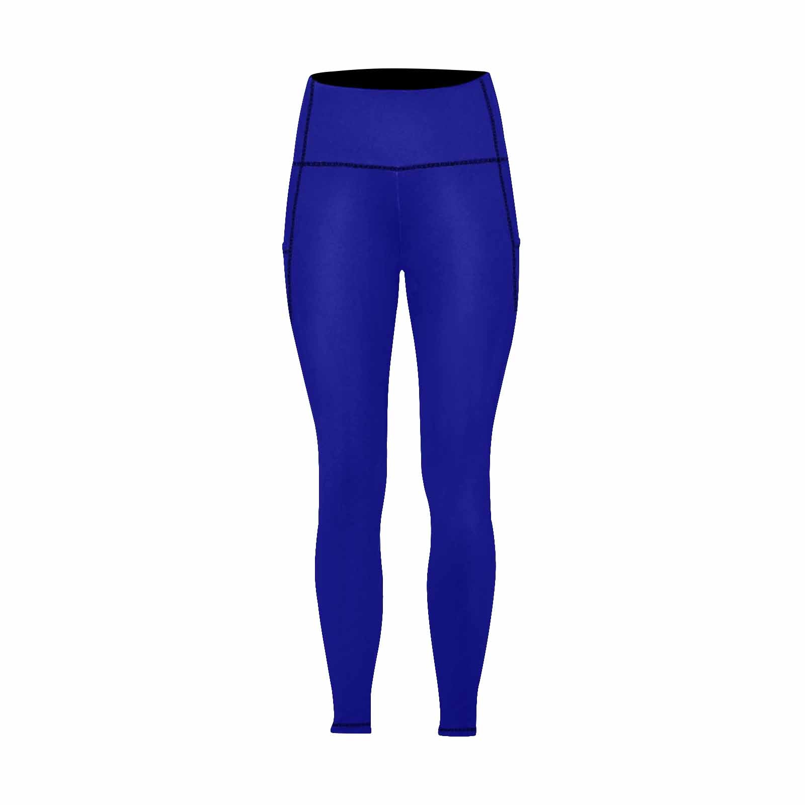 Dark blue women's leggings with pockets, showcasing lightweight fabric and high elasticity for fitness activities.