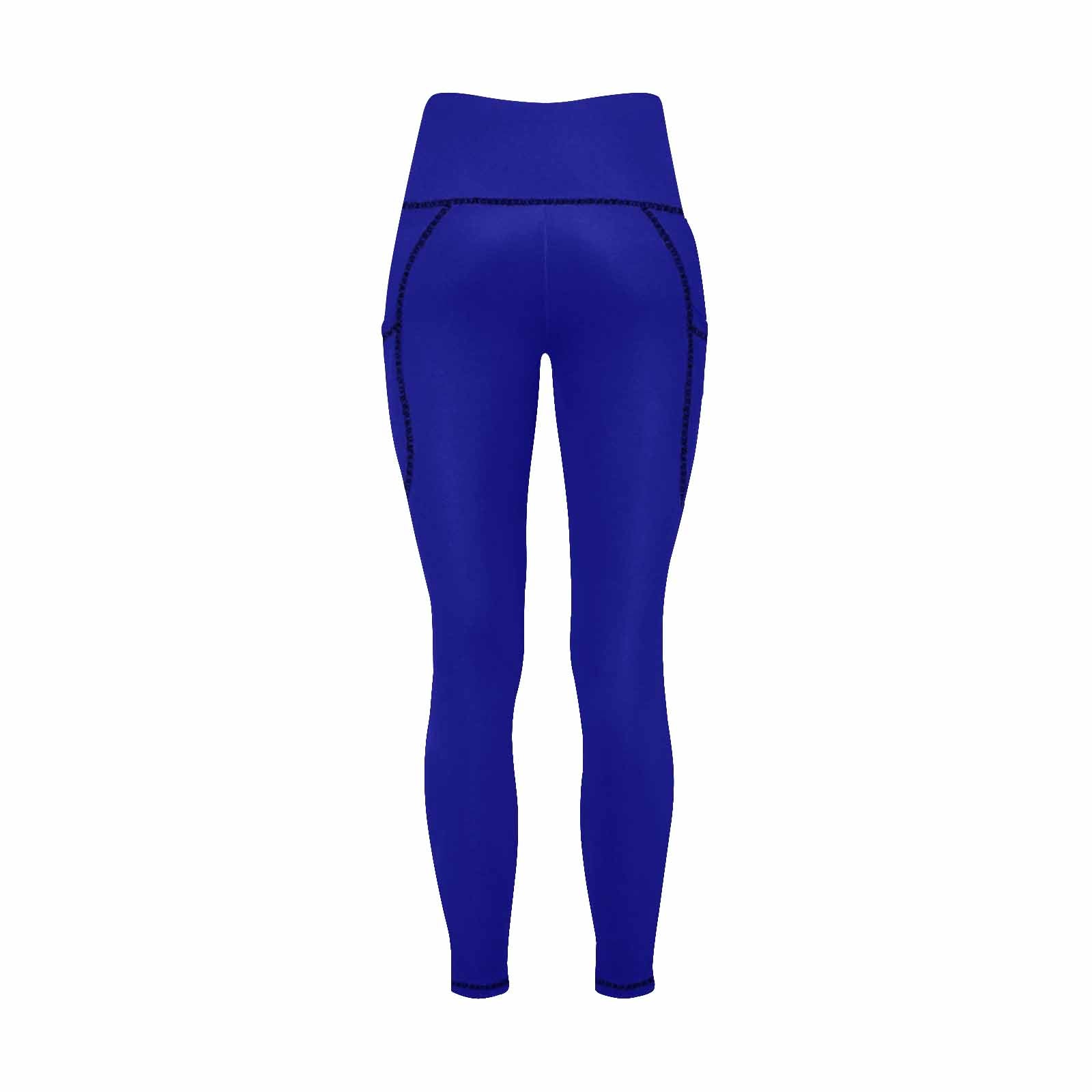 Dark blue women's leggings with pockets, showcasing lightweight fabric and high elasticity for fitness activities.