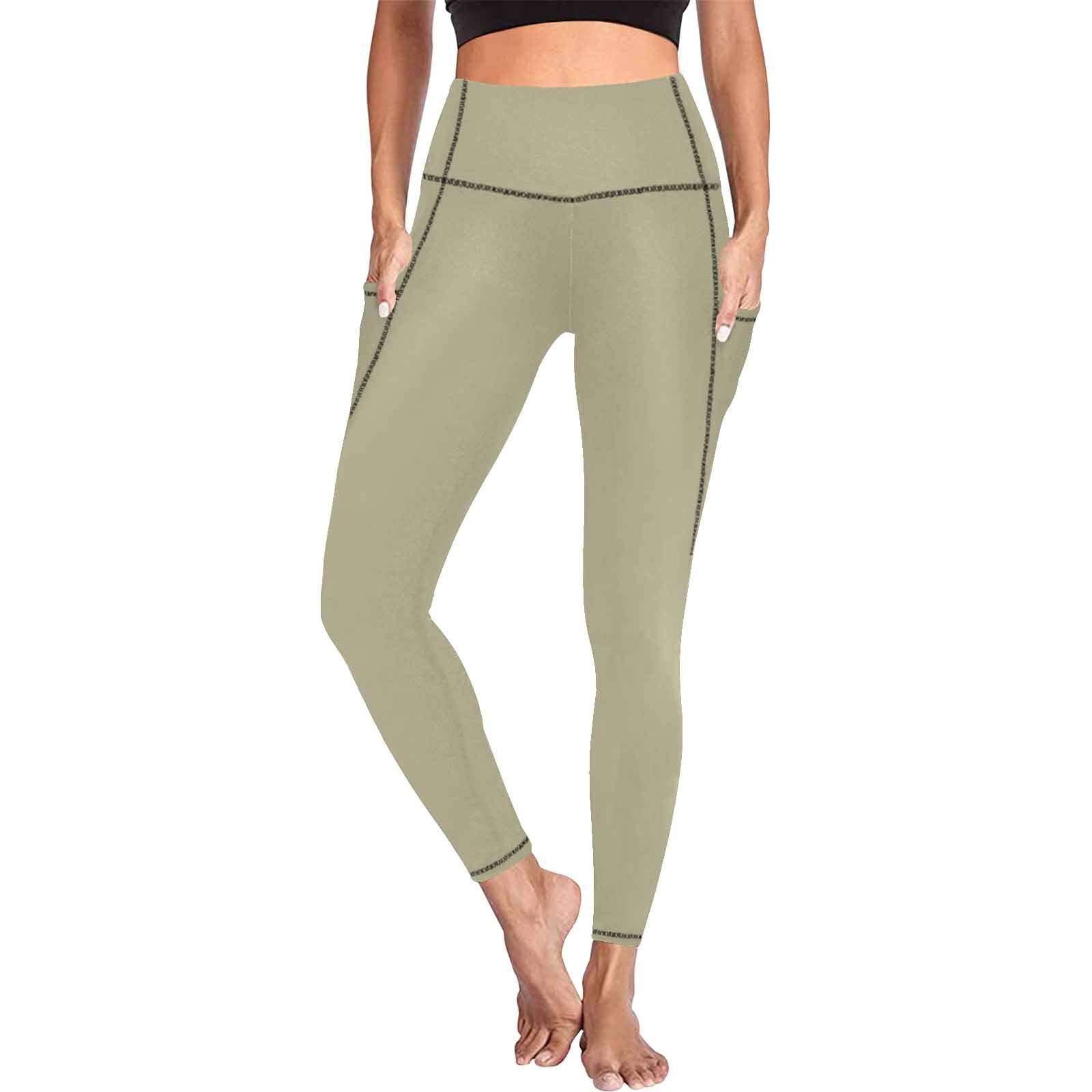 Women's Dark Sage Green Leggings with side pockets, showcasing lightweight fabric and high elasticity for fitness activities.