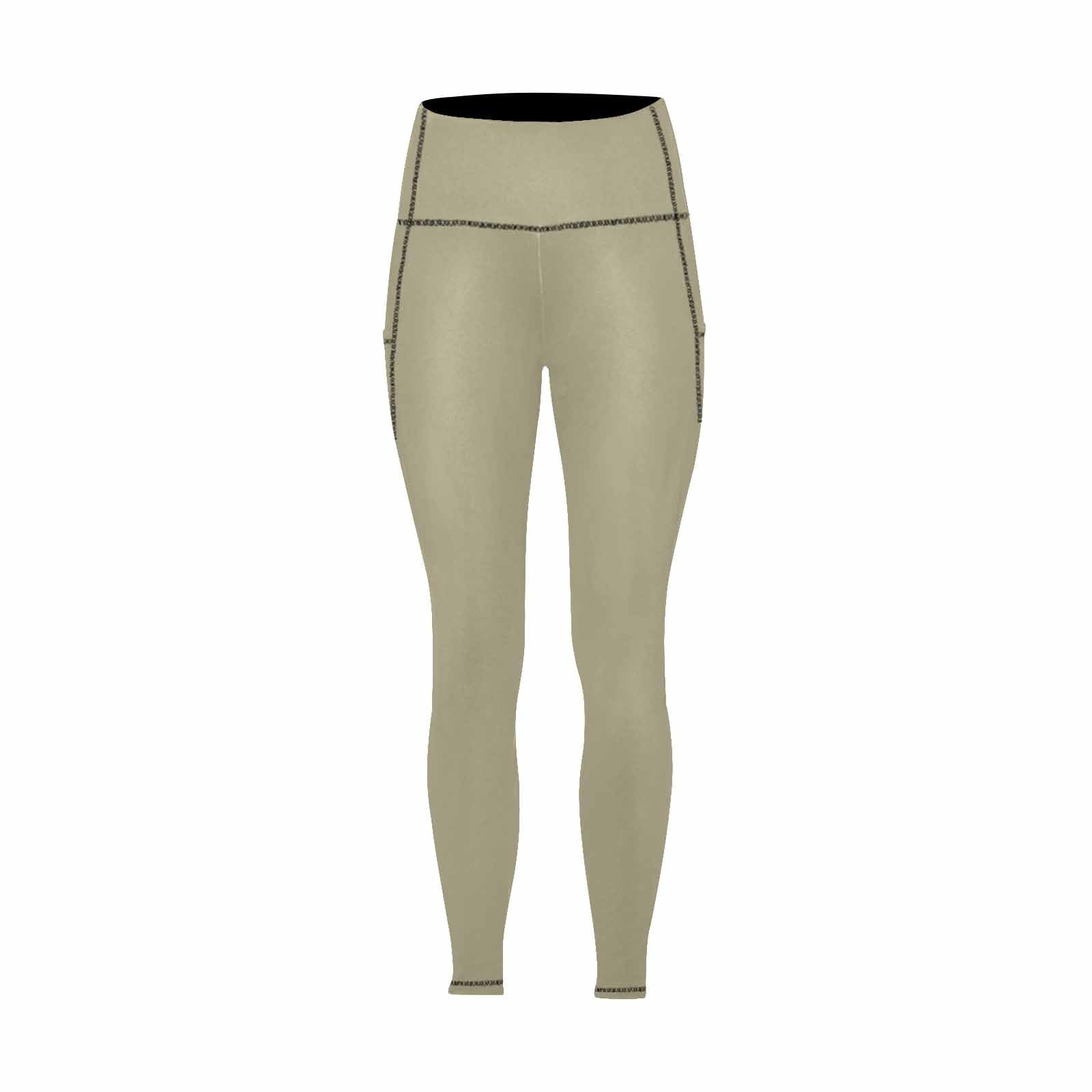 Women's Dark Sage Green Leggings with side pockets, showcasing lightweight fabric and high elasticity for fitness activities.