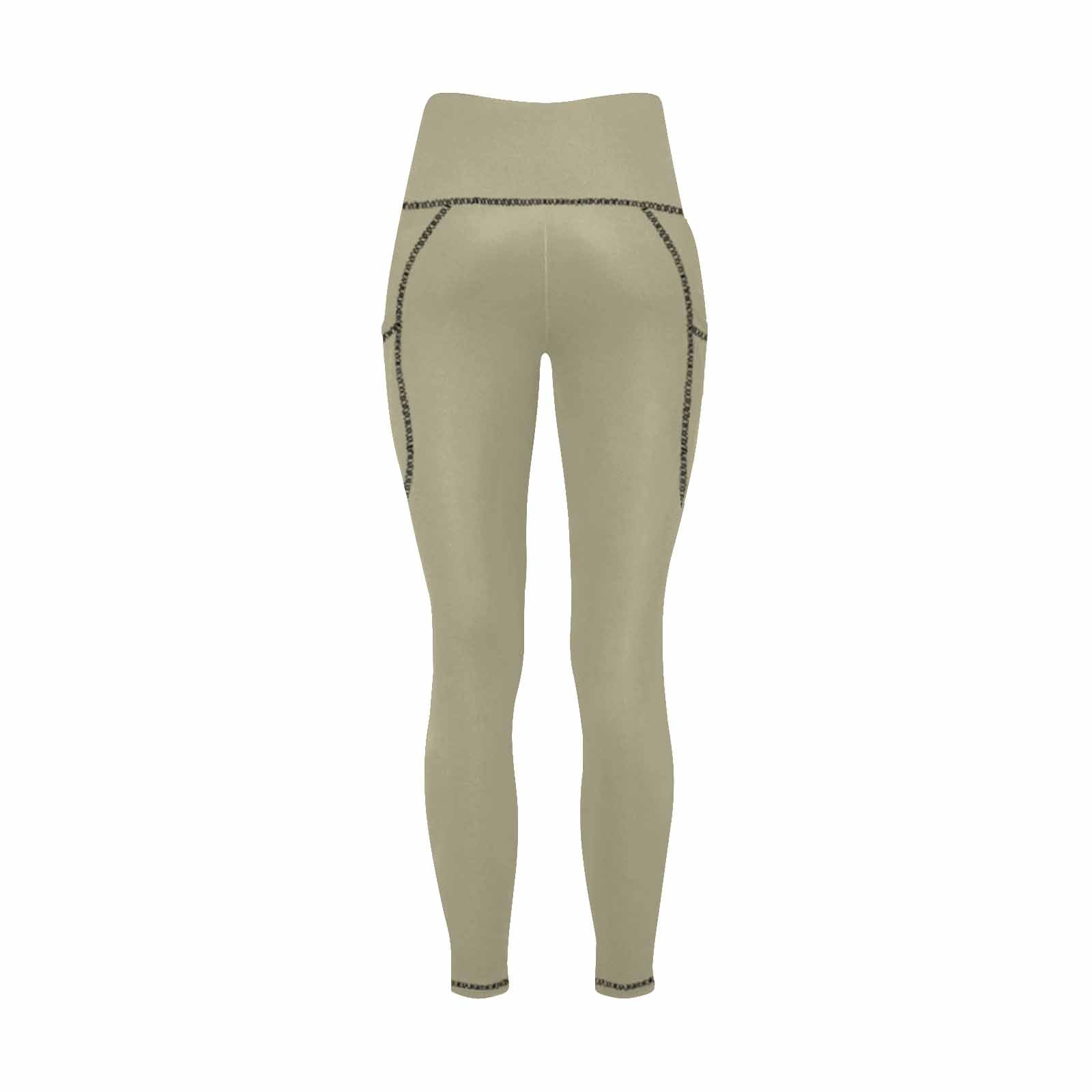 Women's Dark Sage Green Leggings with side pockets, showcasing lightweight fabric and high elasticity for fitness activities.