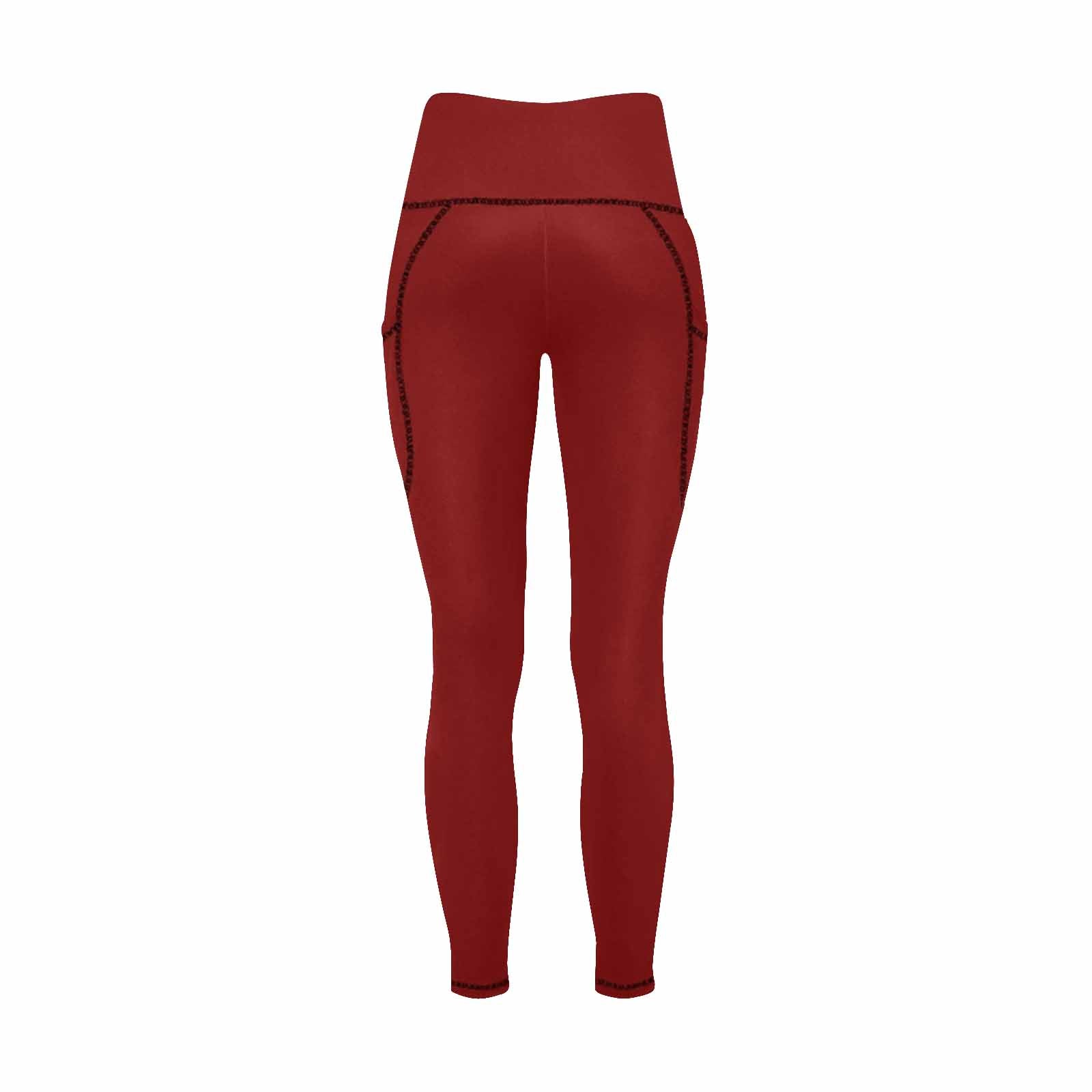 Maroon red women's leggings with pockets, showcasing a lightweight and stretchy fabric, ideal for fitness and casual wear.