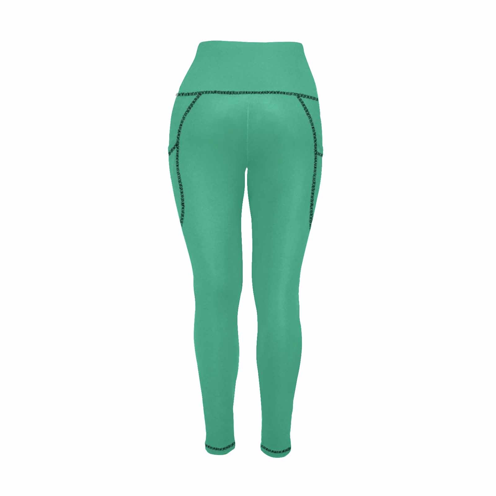 Mint green women's leggings with pockets, showcasing a soft and lightweight fabric, perfect for fitness activities.