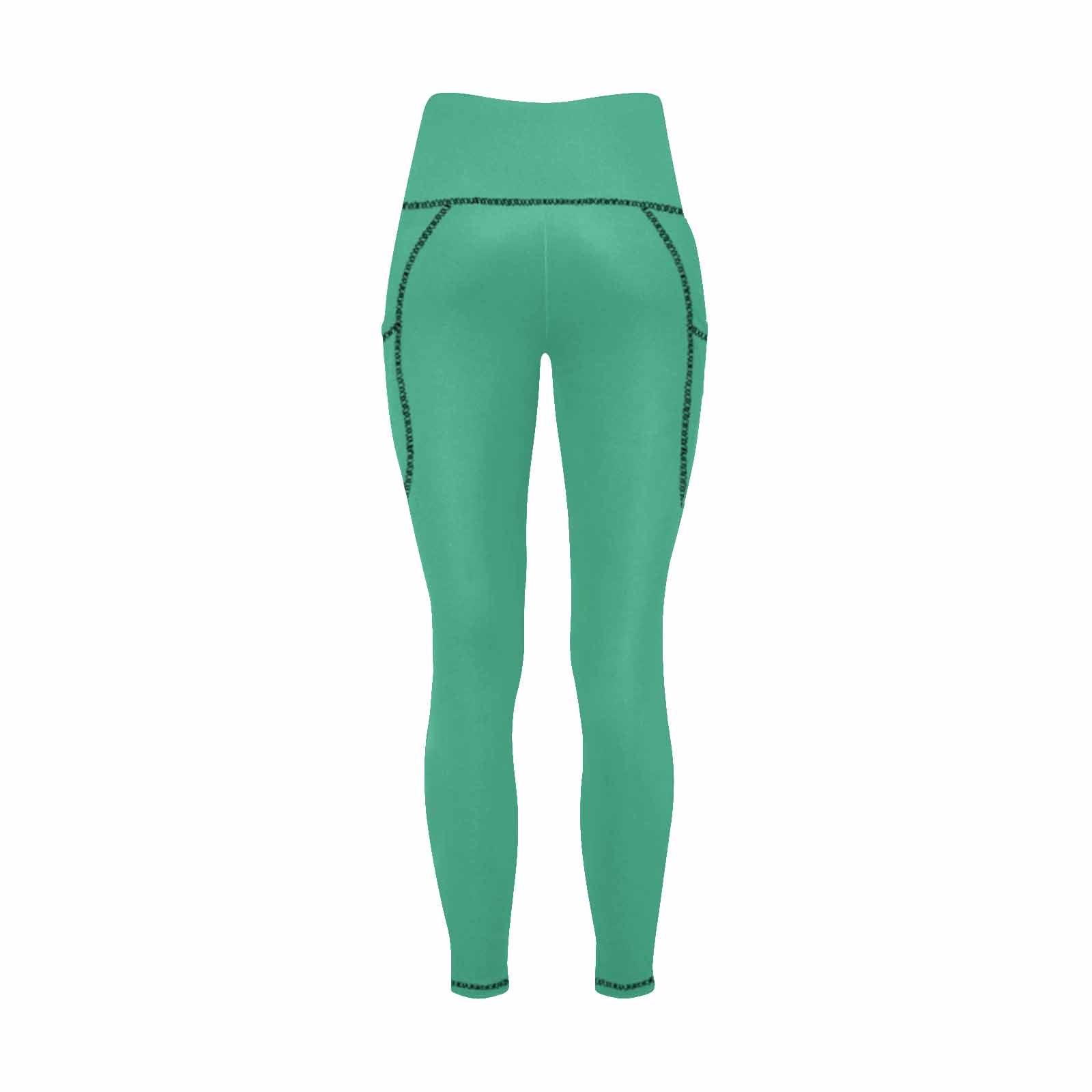 Mint green women's leggings with pockets, showcasing a soft and lightweight fabric, perfect for fitness activities.