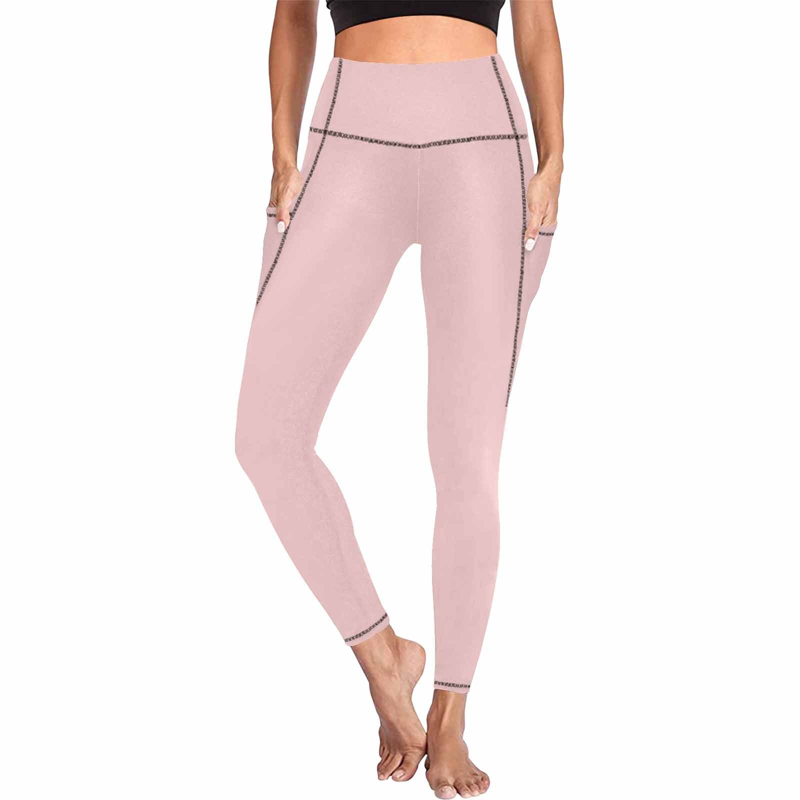 Women's Rose Quartz Red leggings with pockets, showcasing a stylish design and lightweight fabric, perfect for fitness activities.