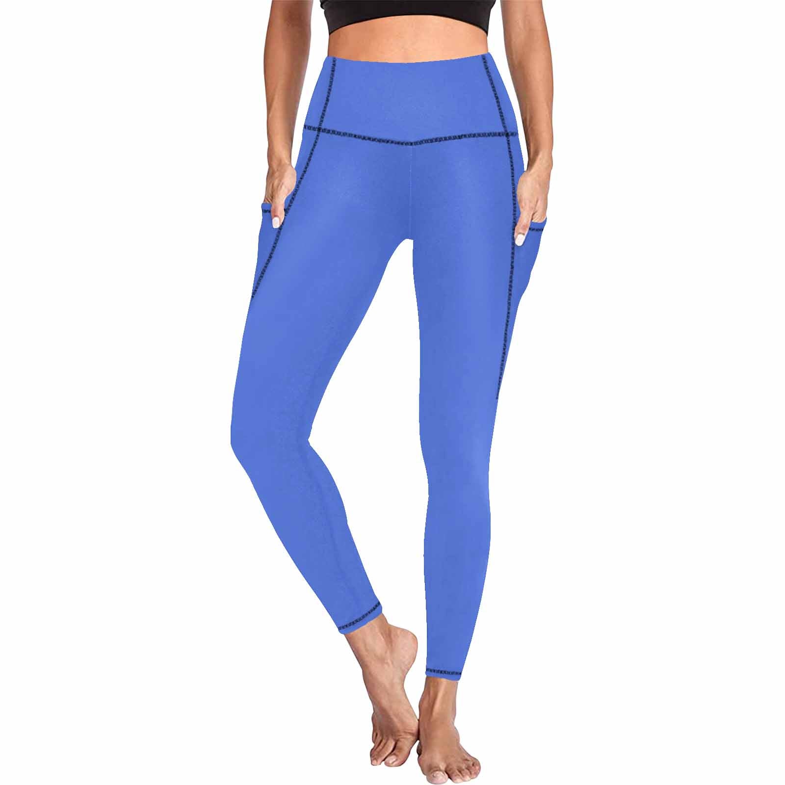 Royal Blue women's leggings with pockets, showcasing lightweight fabric and high elasticity for fitness activities.