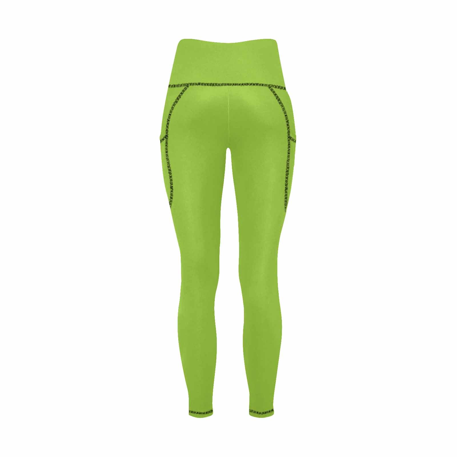 A pair of women's yellow green leggings with pockets, showcasing a stylish design suitable for fitness and casual wear.