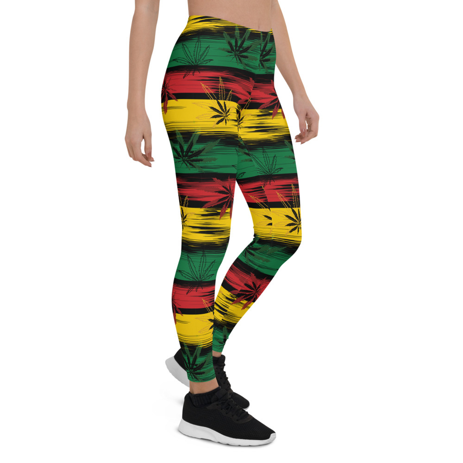 Womens Reggae and Cannabis Leggings featuring vibrant colors and unique designs, perfect for workouts and casual wear.