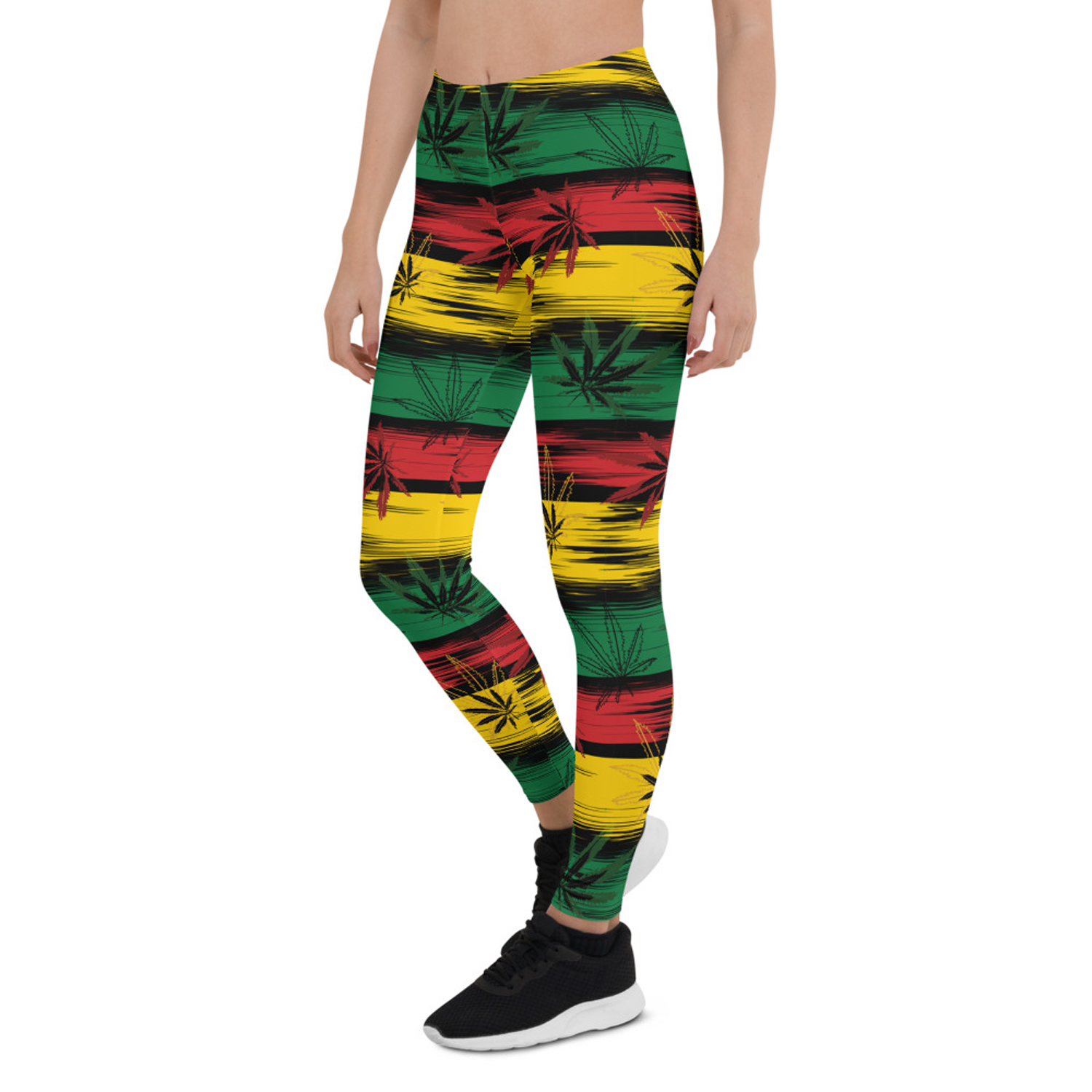 Womens Reggae and Cannabis Leggings featuring vibrant colors and unique designs, perfect for workouts and casual wear.