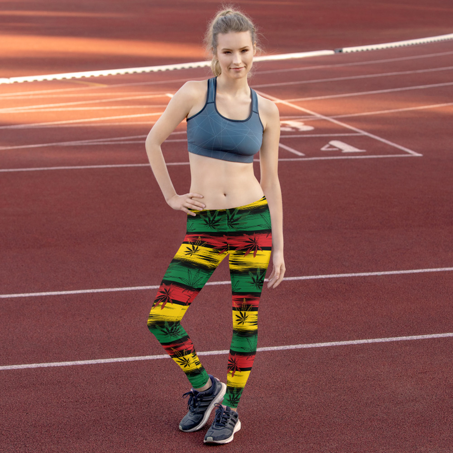 Womens Reggae and Cannabis Leggings featuring vibrant colors and unique designs, perfect for workouts and casual wear.