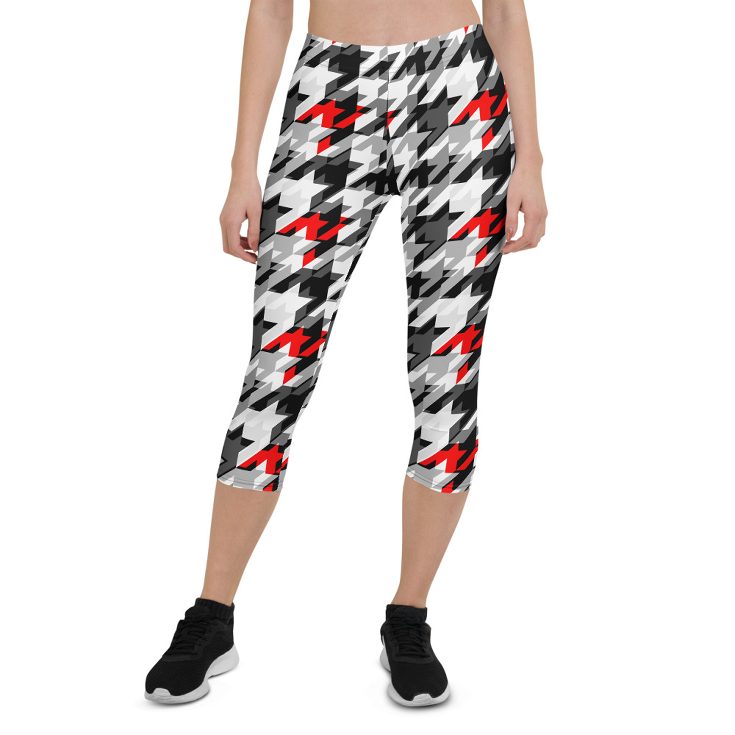 Women's Sports Houndstooth Capri Leggings featuring a unique houndstooth pattern, designed for comfort and performance during workouts.