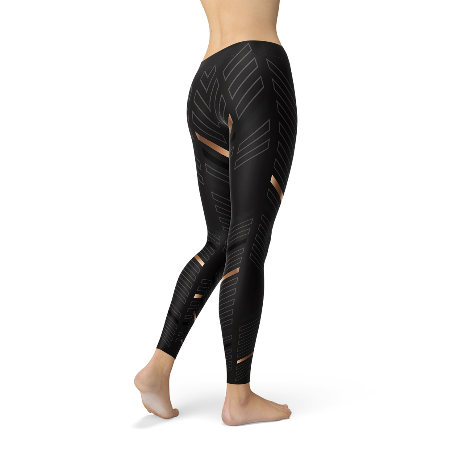 Womens Sports Stripes Black Leggings featuring unique graphic designs, made from breathable and stretchy fabric, perfect for workouts and casual wear.