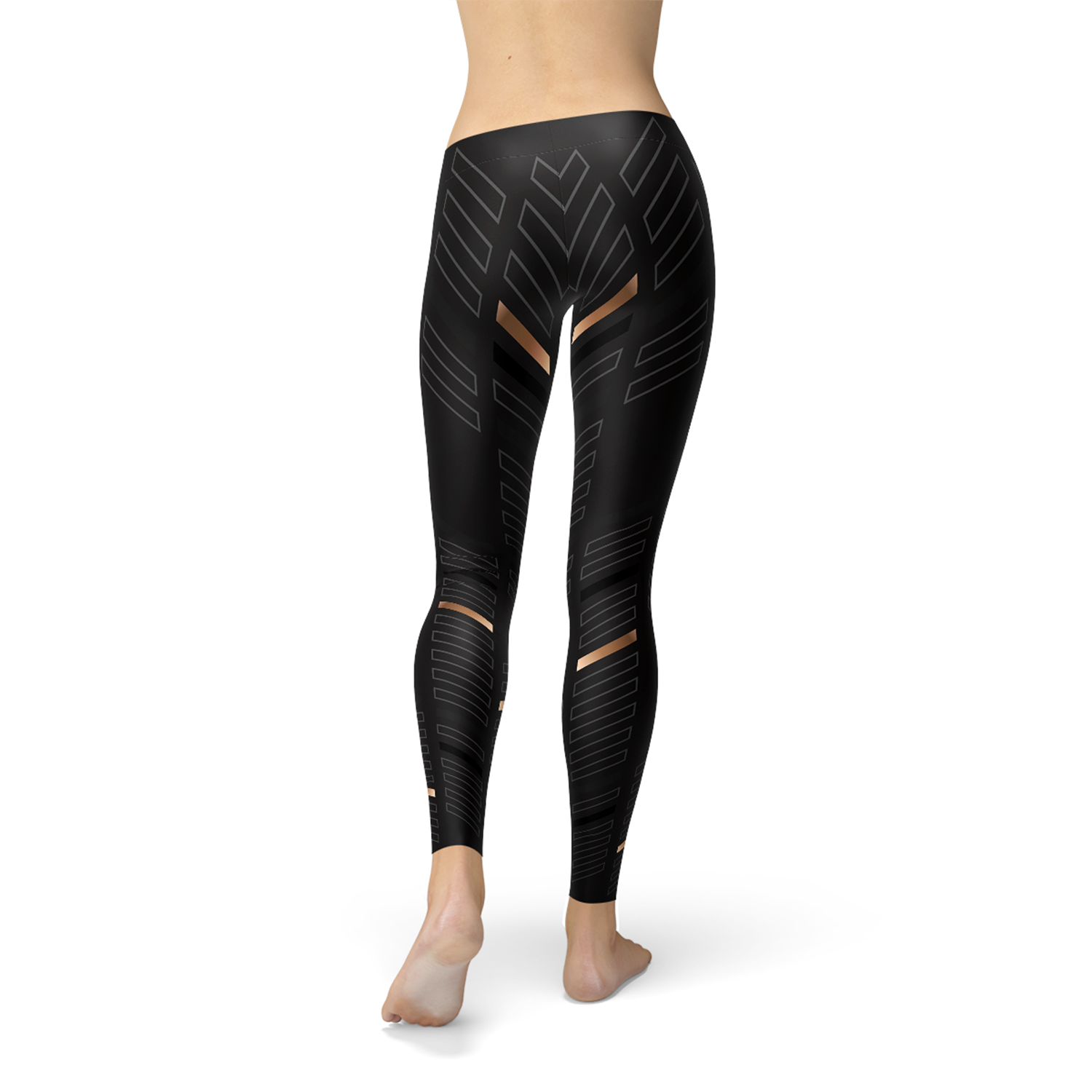 Womens Sports Stripes Black Leggings featuring unique graphic designs, made from breathable and stretchy fabric, perfect for workouts and casual wear.